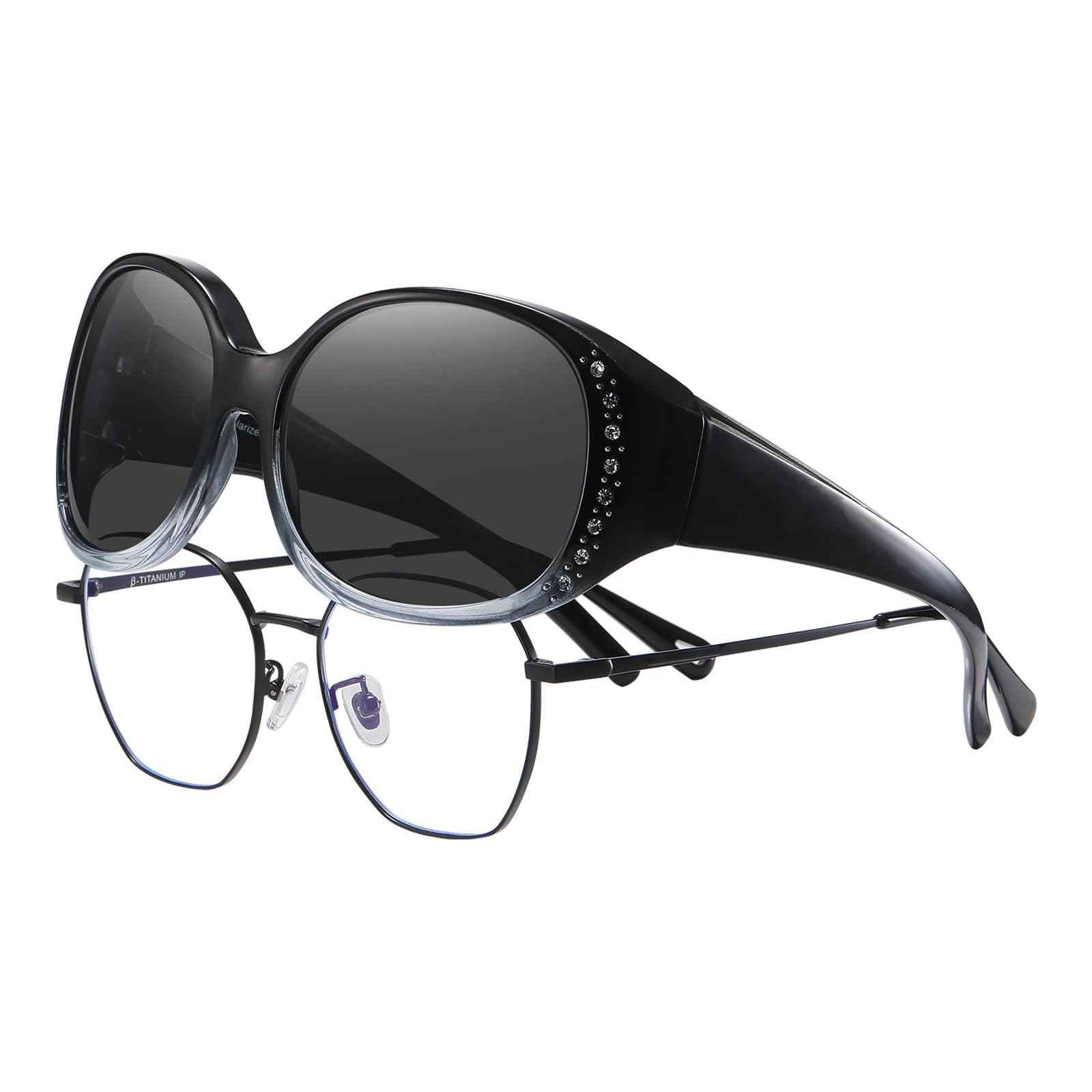 HAOLOTA Women's Polarized Fit Over Sunglasses with Rhinestone SG0108