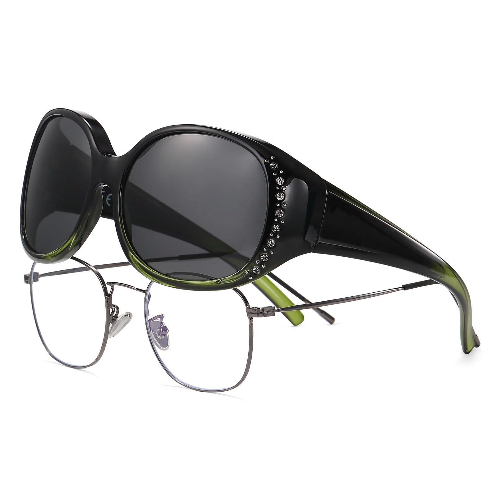 HAOLOTA Women's Polarized Fit Over Sunglasses with Rhinestone SG0108