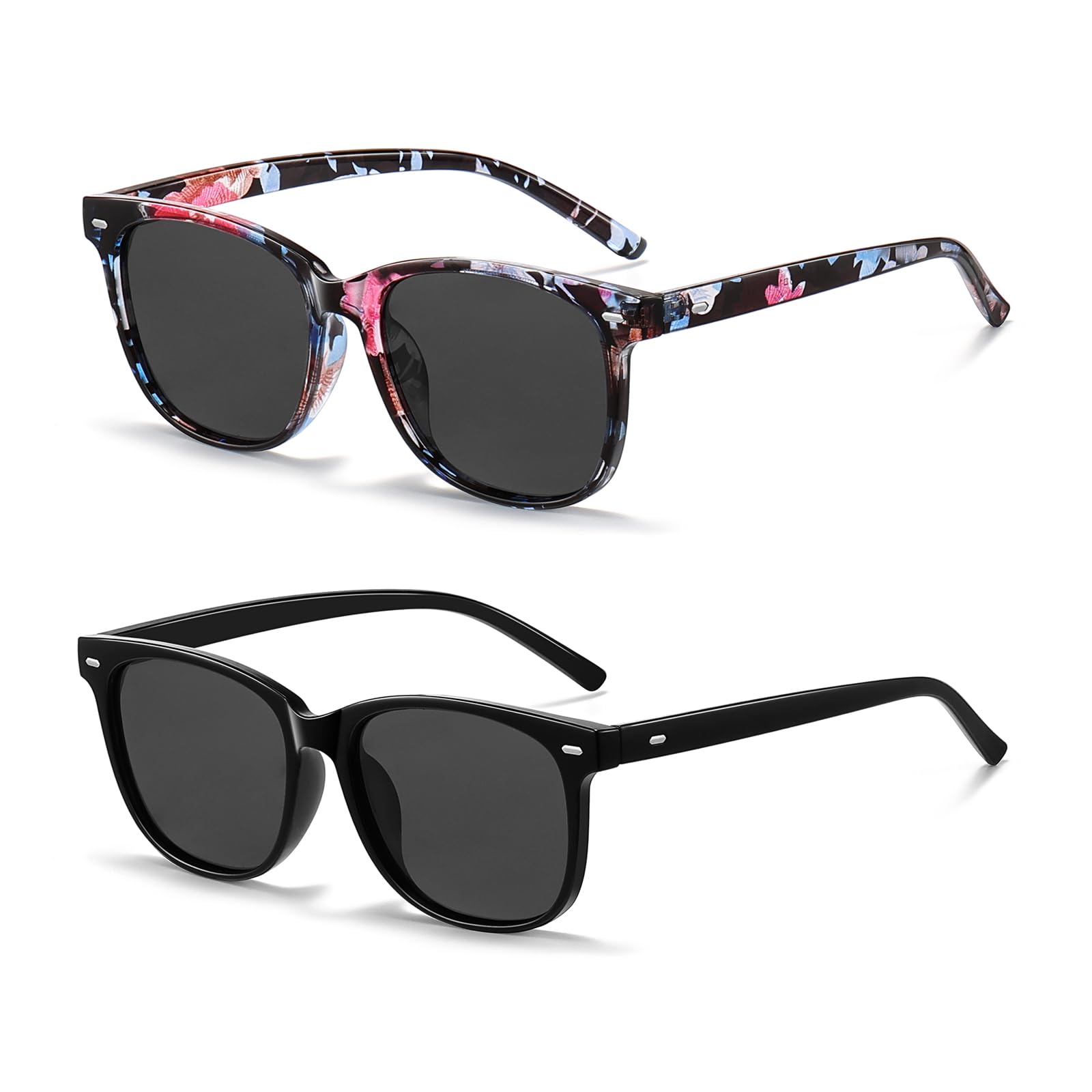 HAOLOTA 2pcs Classic Round Polarized Sunglasses for Women UV400 Protection SG1825-2P