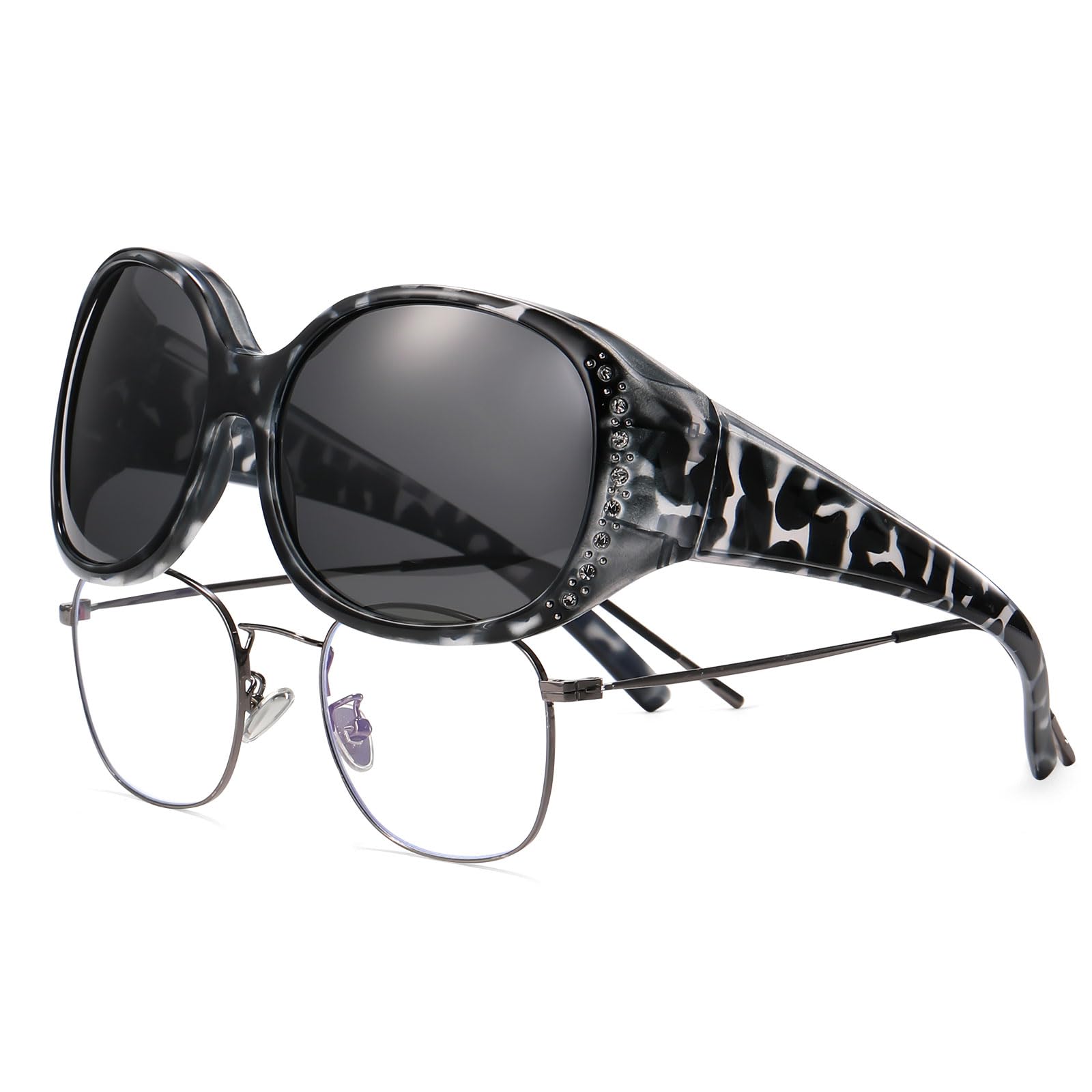 HAOLOTA Women's Polarized Fit Over Sunglasses with Rhinestone SG0108