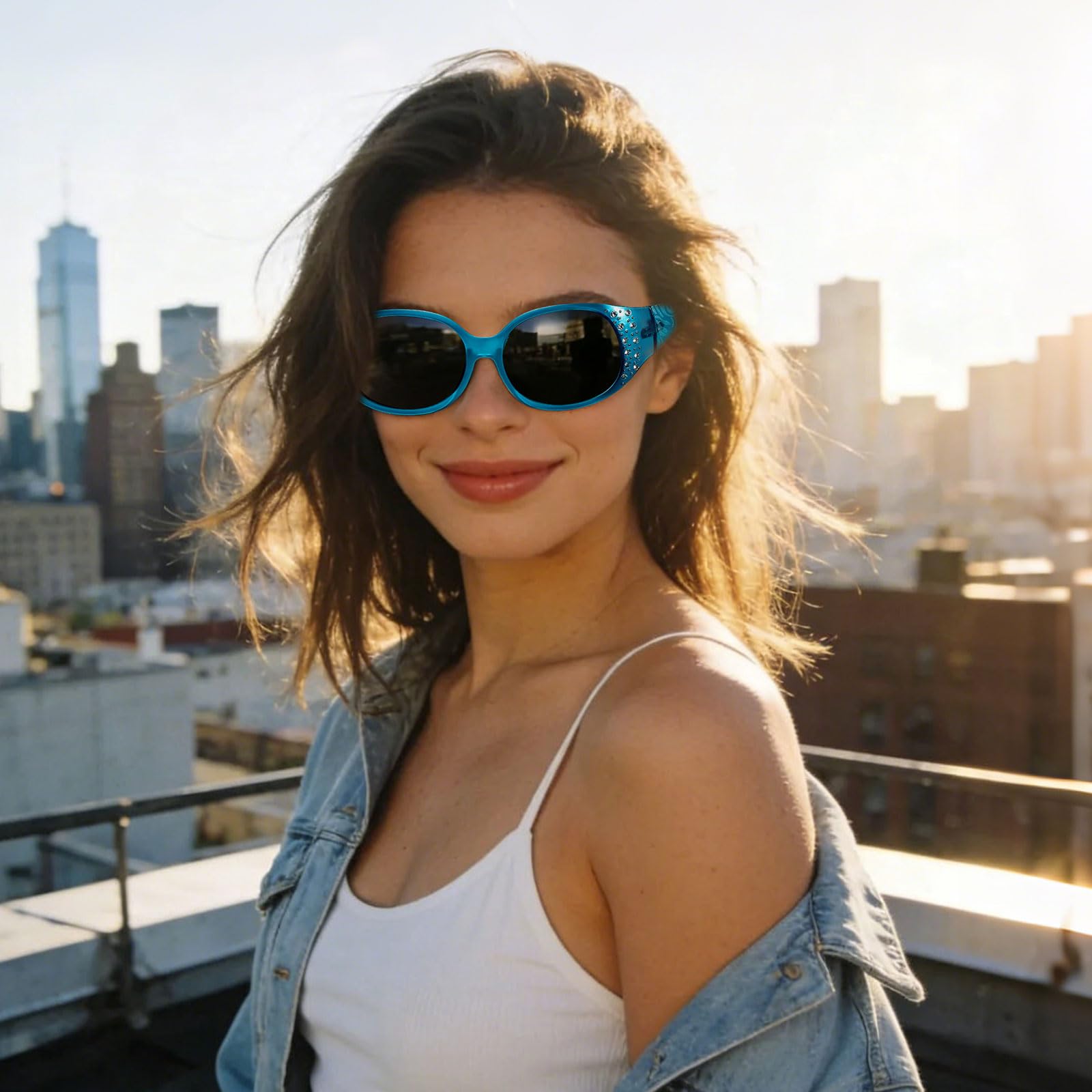 HAOLOTA Polarized Sunglasses for Women Rhinestone Wrap Around SG0008