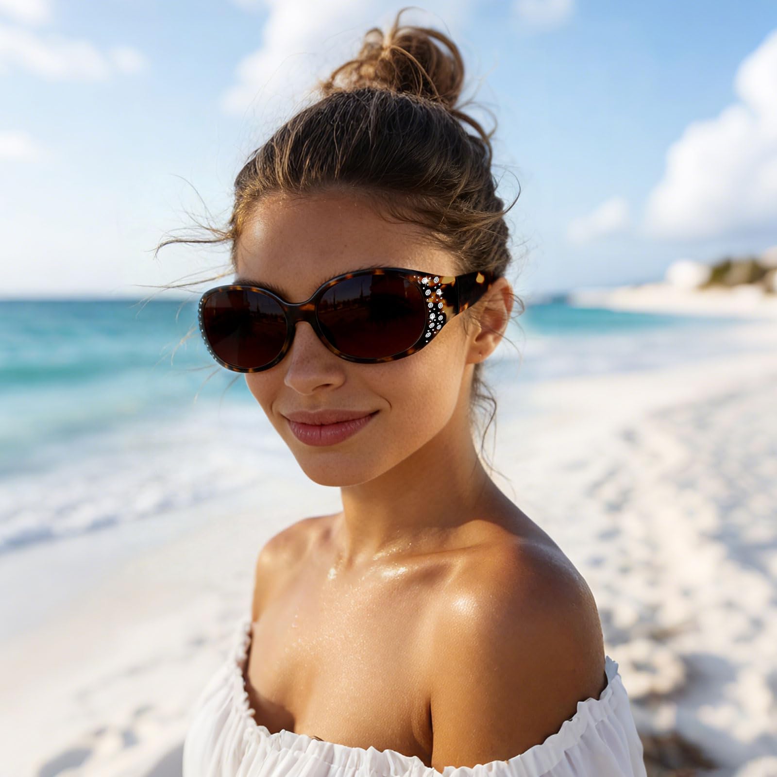 HAOLOTA Polarized Sunglasses for Women Rhinestone Wrap Around SG0008