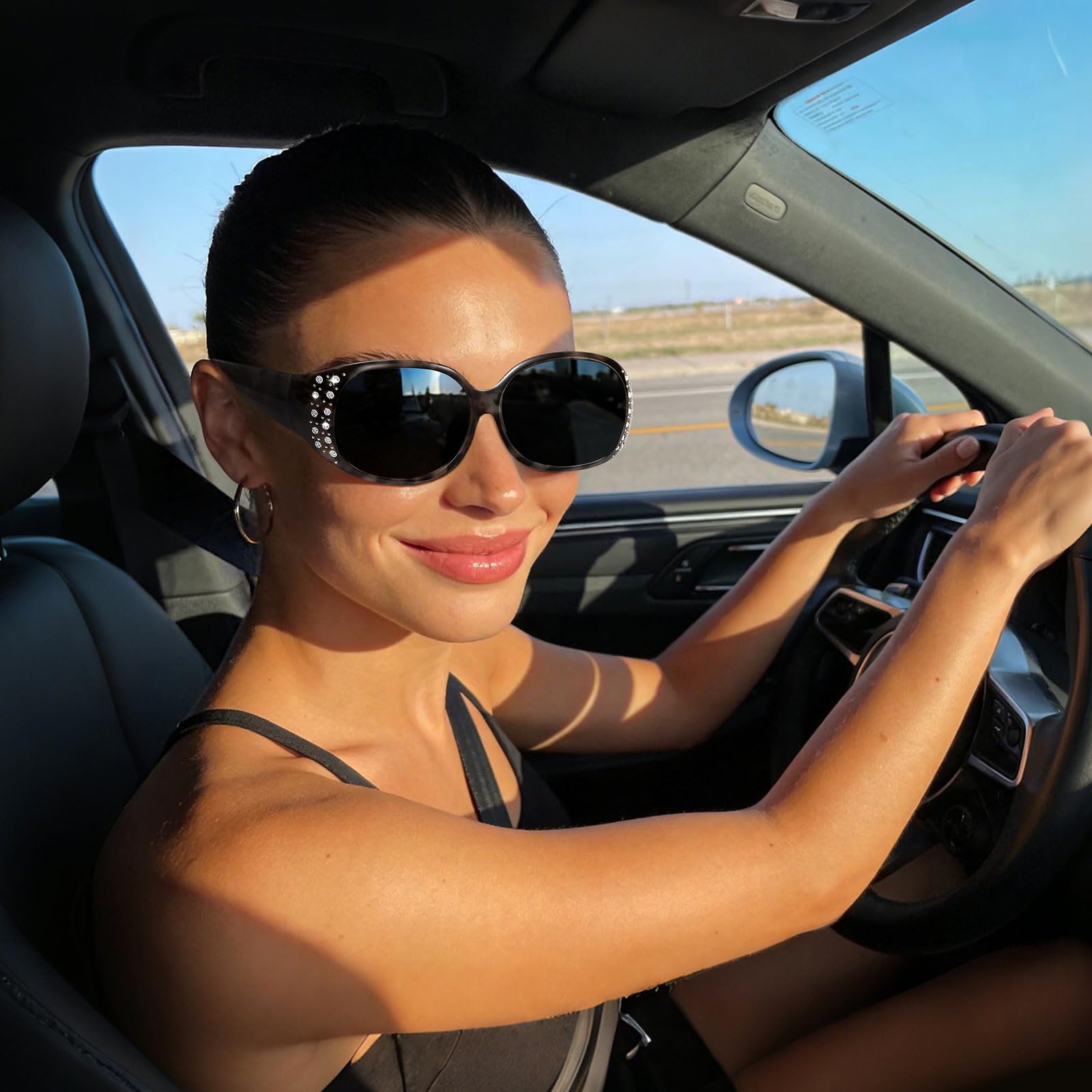HAOLOTA Polarized Sunglasses for Women Rhinestone Wrap Around SG0008