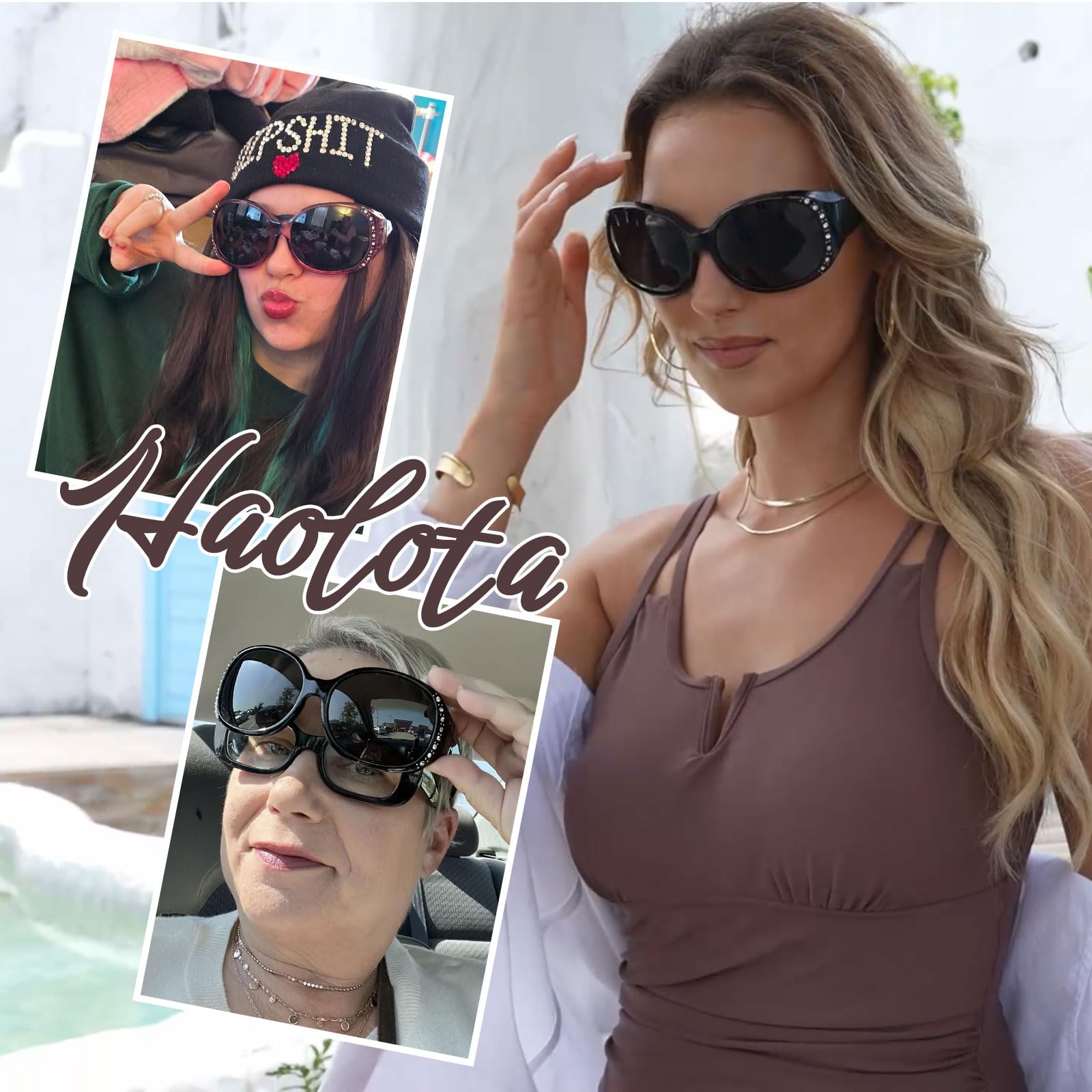 HAOLOTA Women's Polarized Fit Over Sunglasses with Rhinestone SG0108