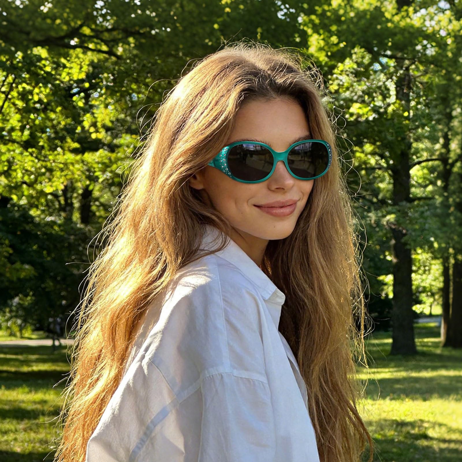 HAOLOTA Polarized Sunglasses for Women Rhinestone Wrap Around SG0008