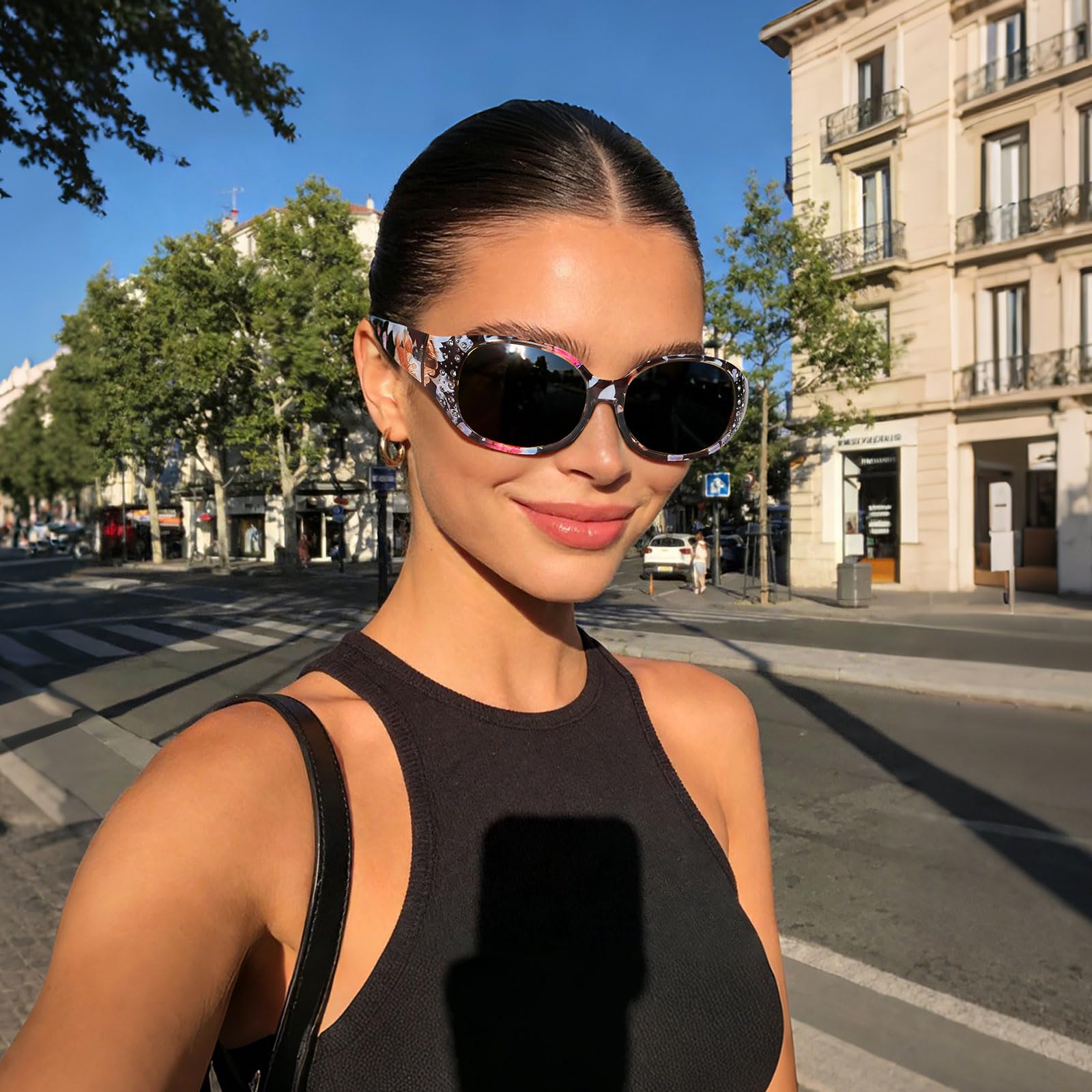 HAOLOTA Polarized Sunglasses for Women Rhinestone Wrap Around SG0008