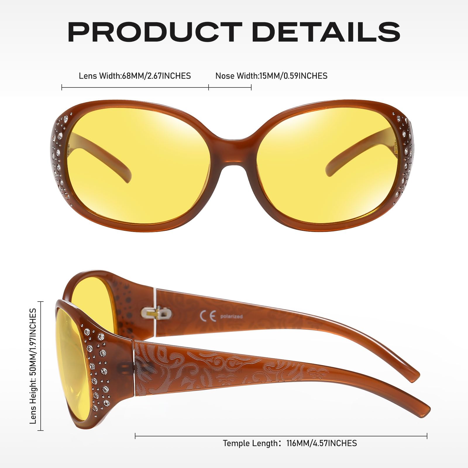 HAOLOTA Women Night Vision Driving Glasses Polarized HD Yellow Tinted Anti Glare NV0008