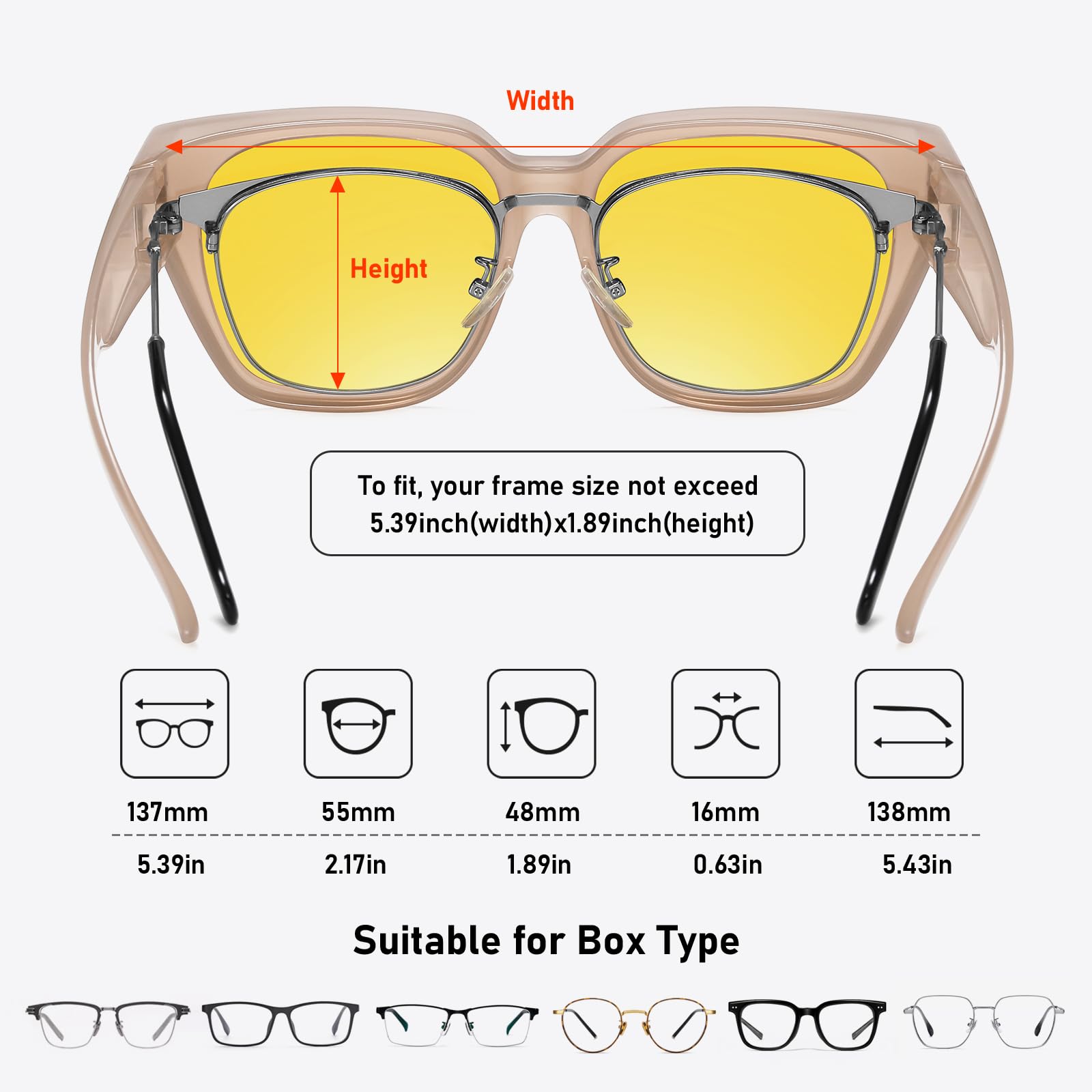 HAOLOTA Polarized Night Vision Driving Glasses for Women Fit over Eyeglasses Anti Glare NV0512