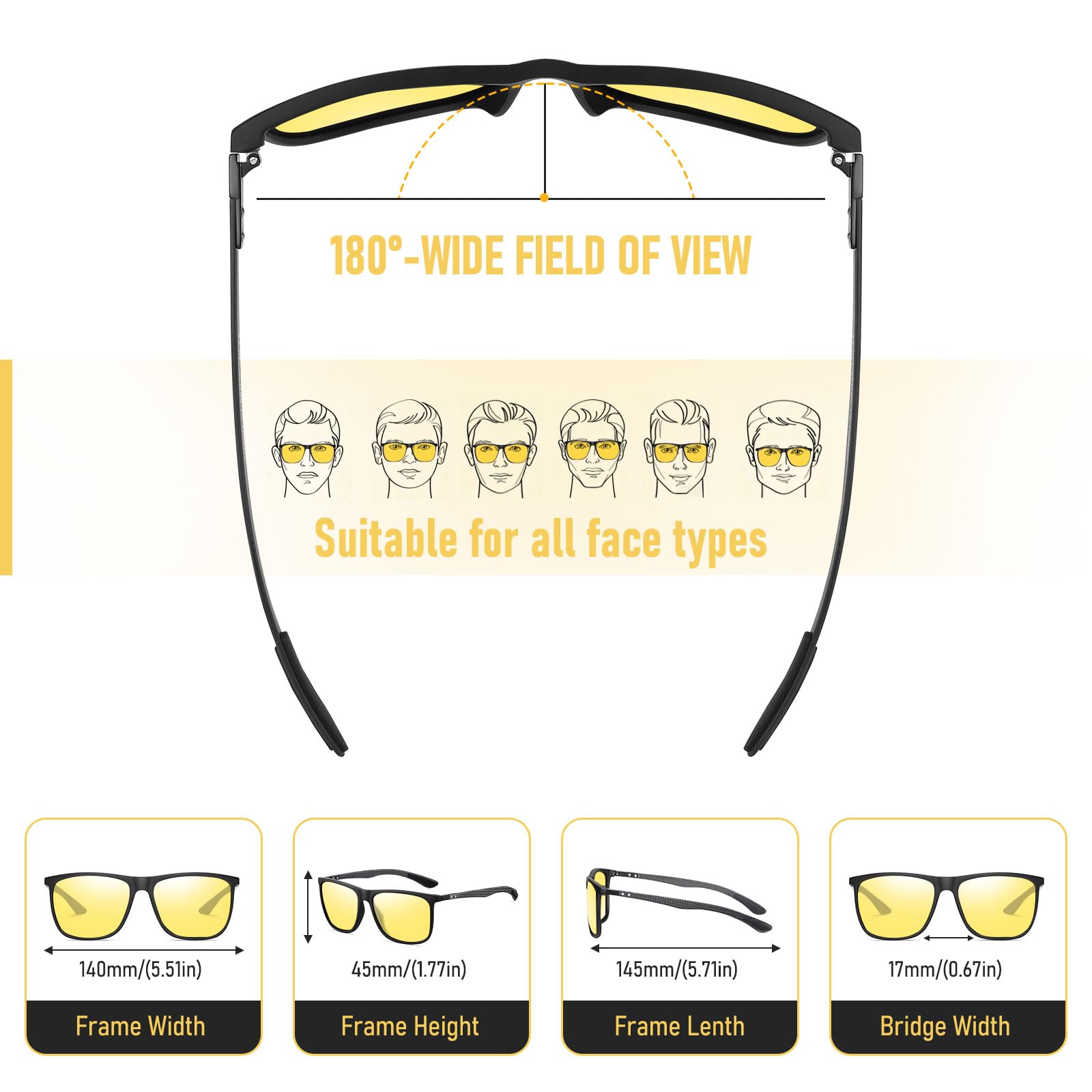 HAOLOTA Polarized Sunglasses for Men Ultralight Carbon Fiber, Square UV400 Protection NV8001
