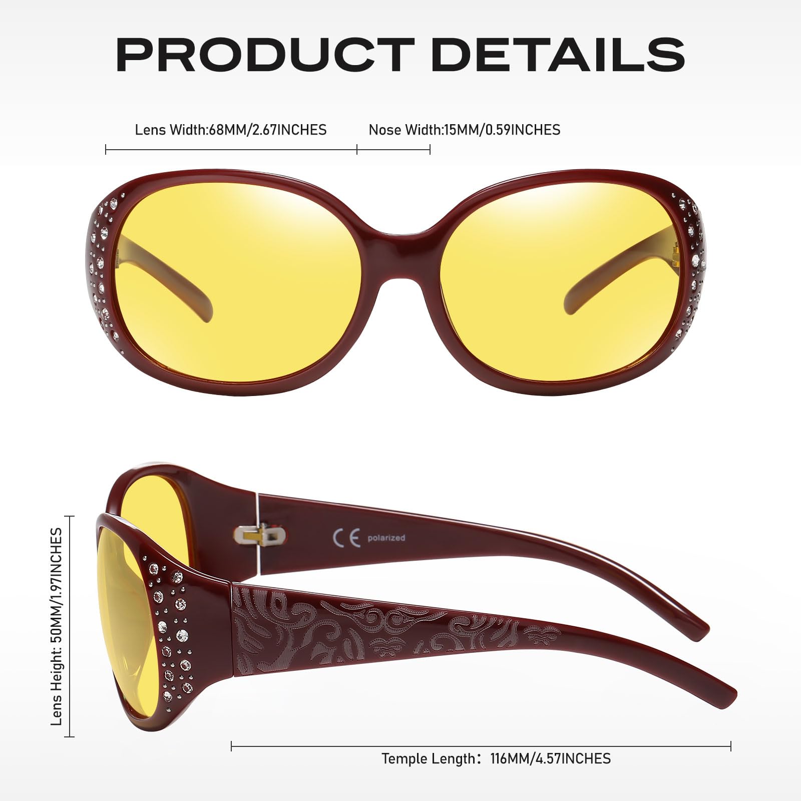 HAOLOTA Women Night Vision Driving Glasses Polarized HD Yellow Tinted Anti Glare NV0008