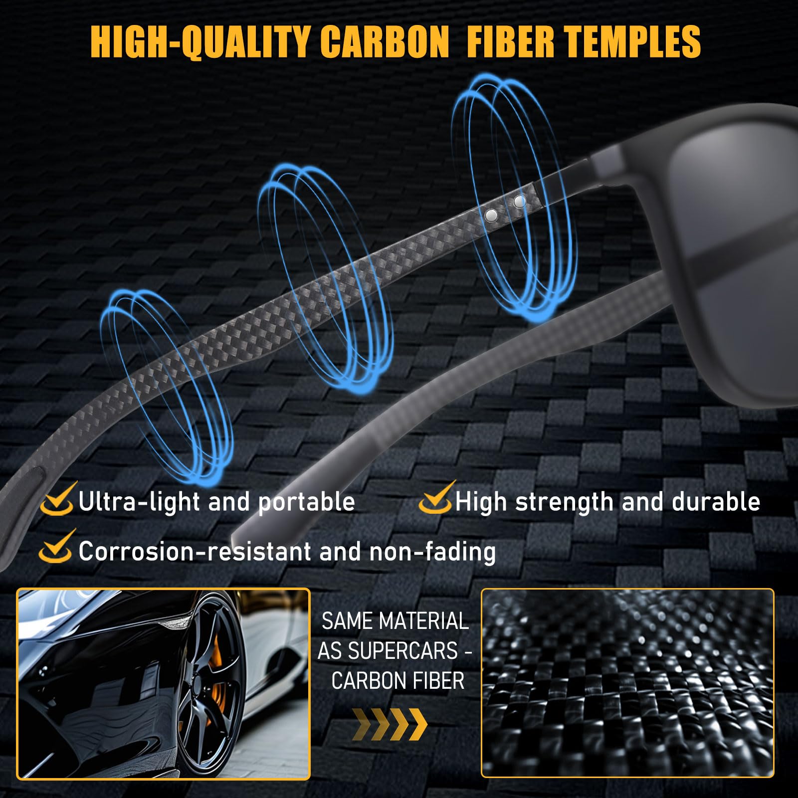 HAOLOTA Polarized Sunglasses for Men Ultralight Carbon Fiber UV400 Protection SG8001