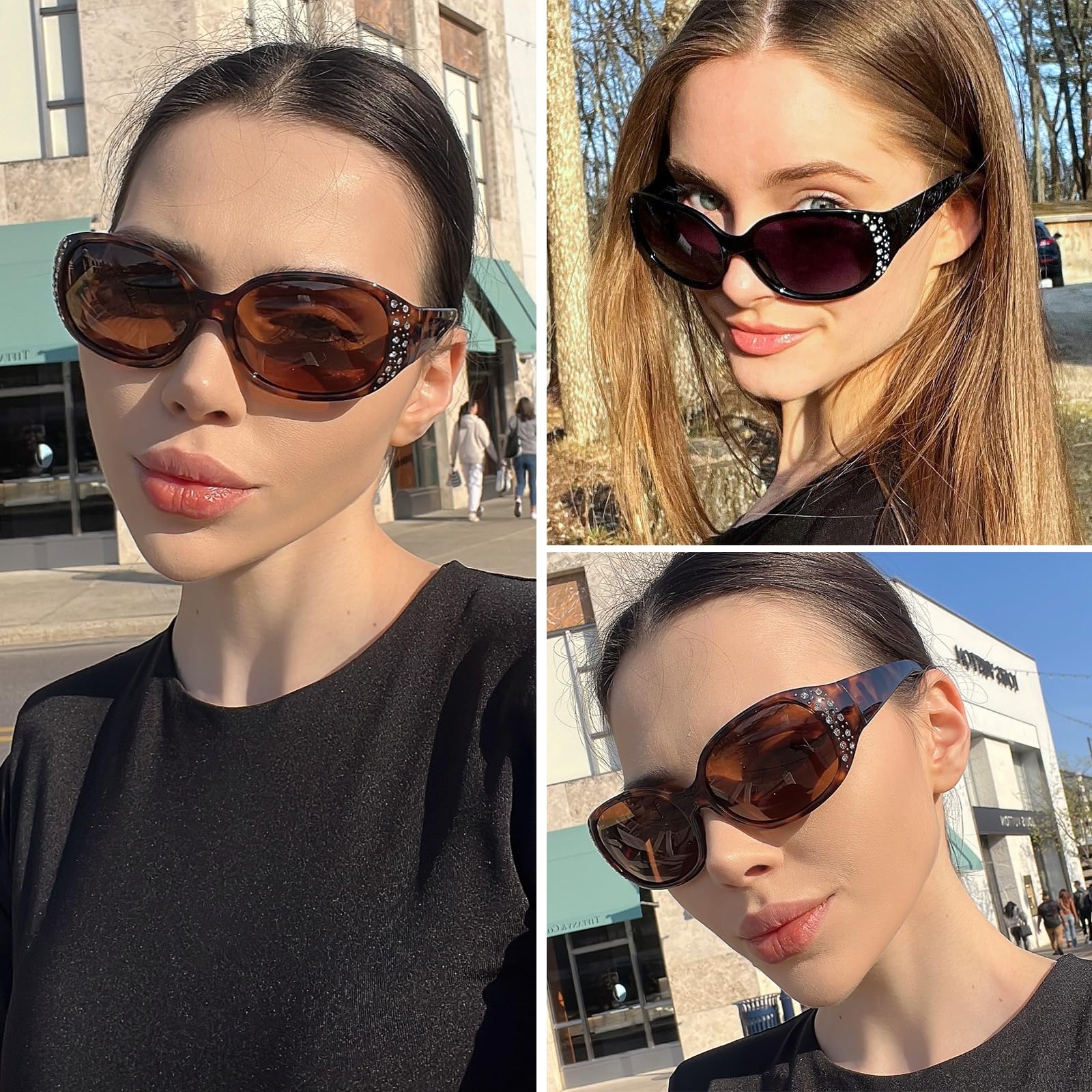 HAOLOTA Polarized Sunglasses for Women Rhinestone Wrap Around SG0008