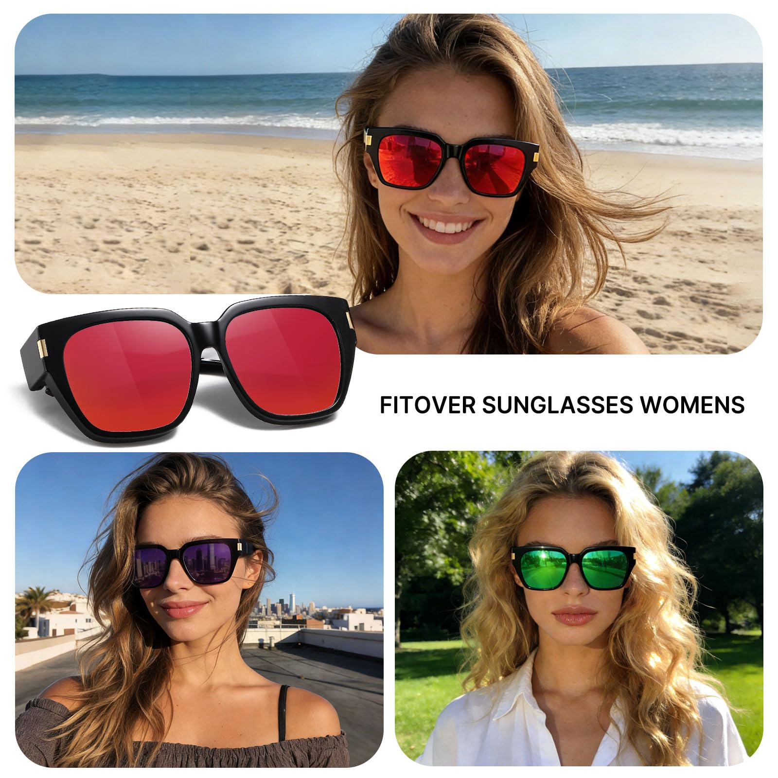 HAOLOTA Fit-Over Sunglasses for Women Men Square Shapes UV Protection SG0512