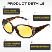 HAOLOTA Women Night Vision Driving Glasses Polarized HD Yellow Tinted Anti Glare NV0008