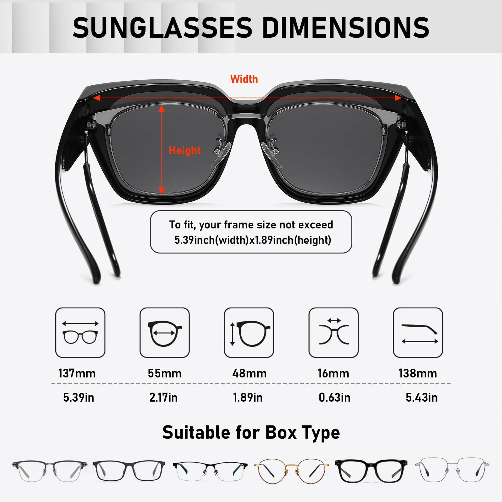 HAOLOTA Fit-Over Sunglasses for Women Men Square Shapes UV Protection SG0512