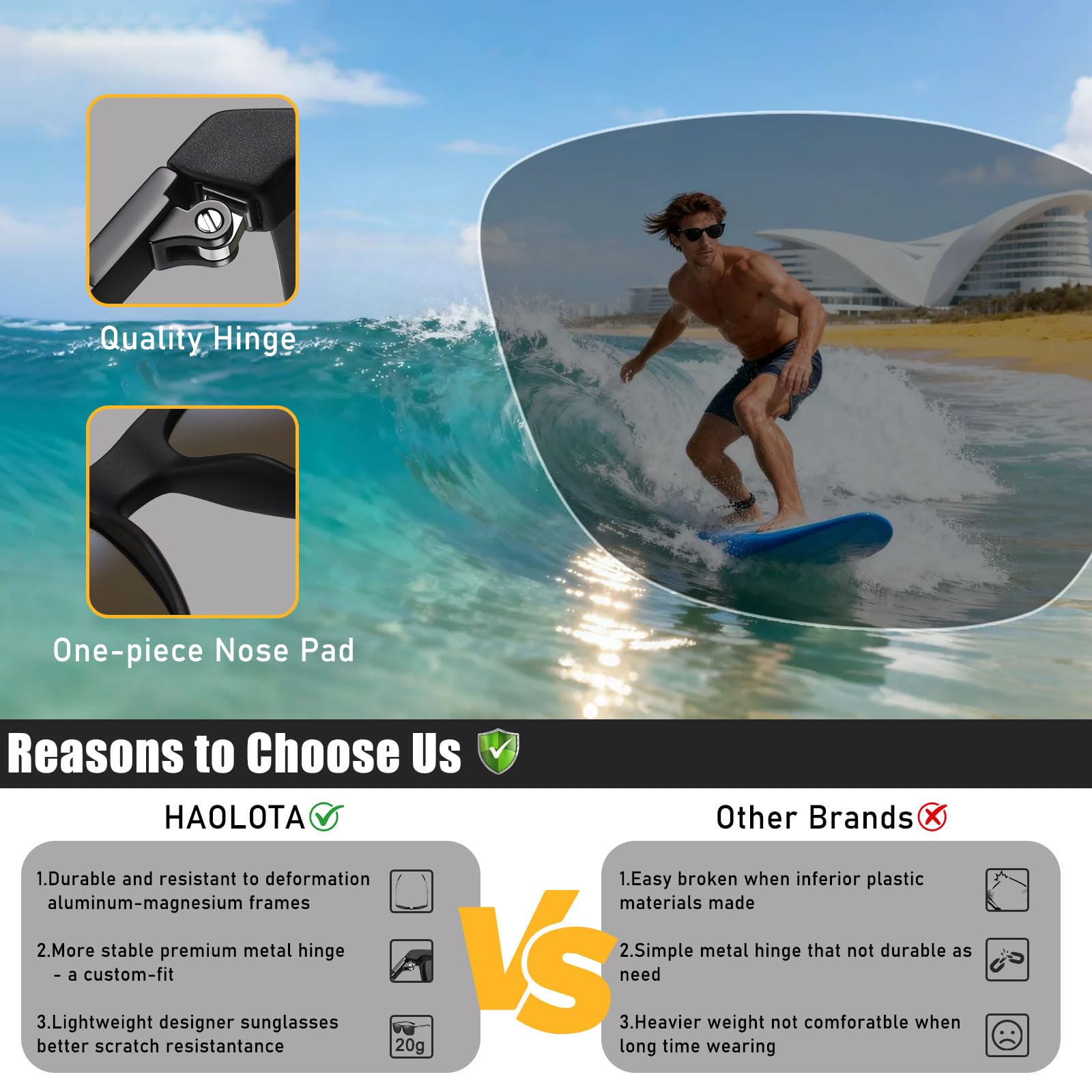 HAOLOTA Polarized Sunglasses for Men Ultralight Carbon Fiber UV400 Protection SG8001