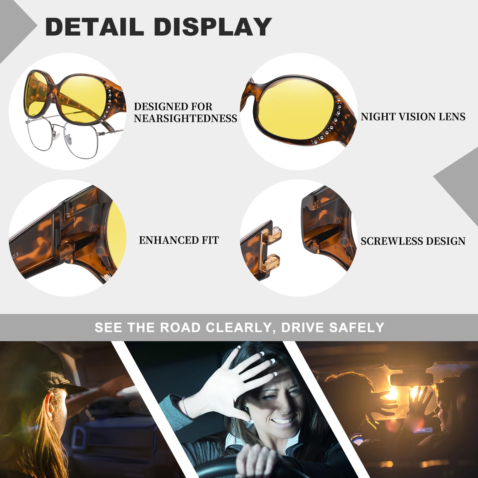 HAOLOTA Polarized Night Vision Driving Glasses Fit Over Glasses for Women, Anti Glare NV0108