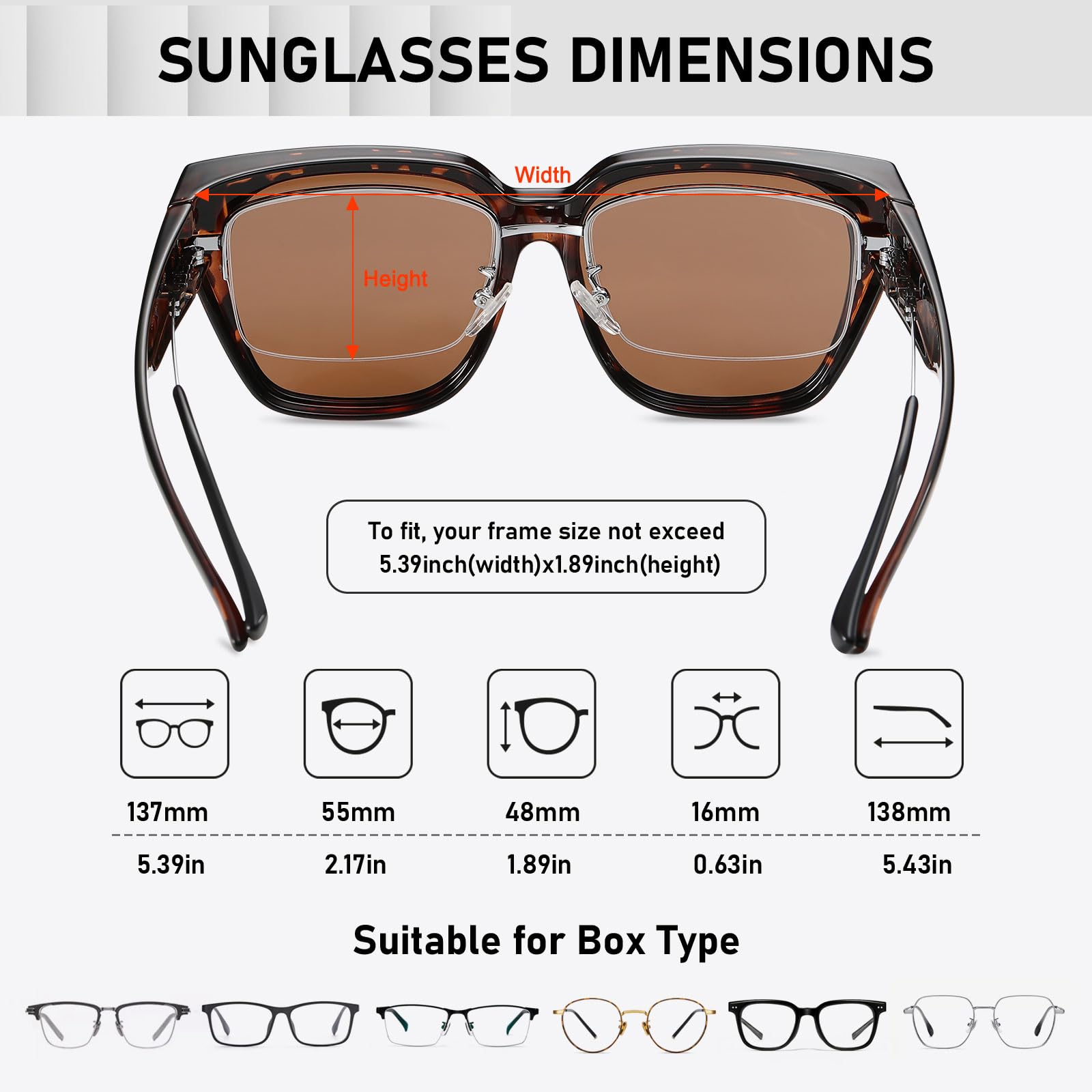 HAOLOTA Fit-Over Sunglasses for Women Men Square Shapes UV Protection SG0512