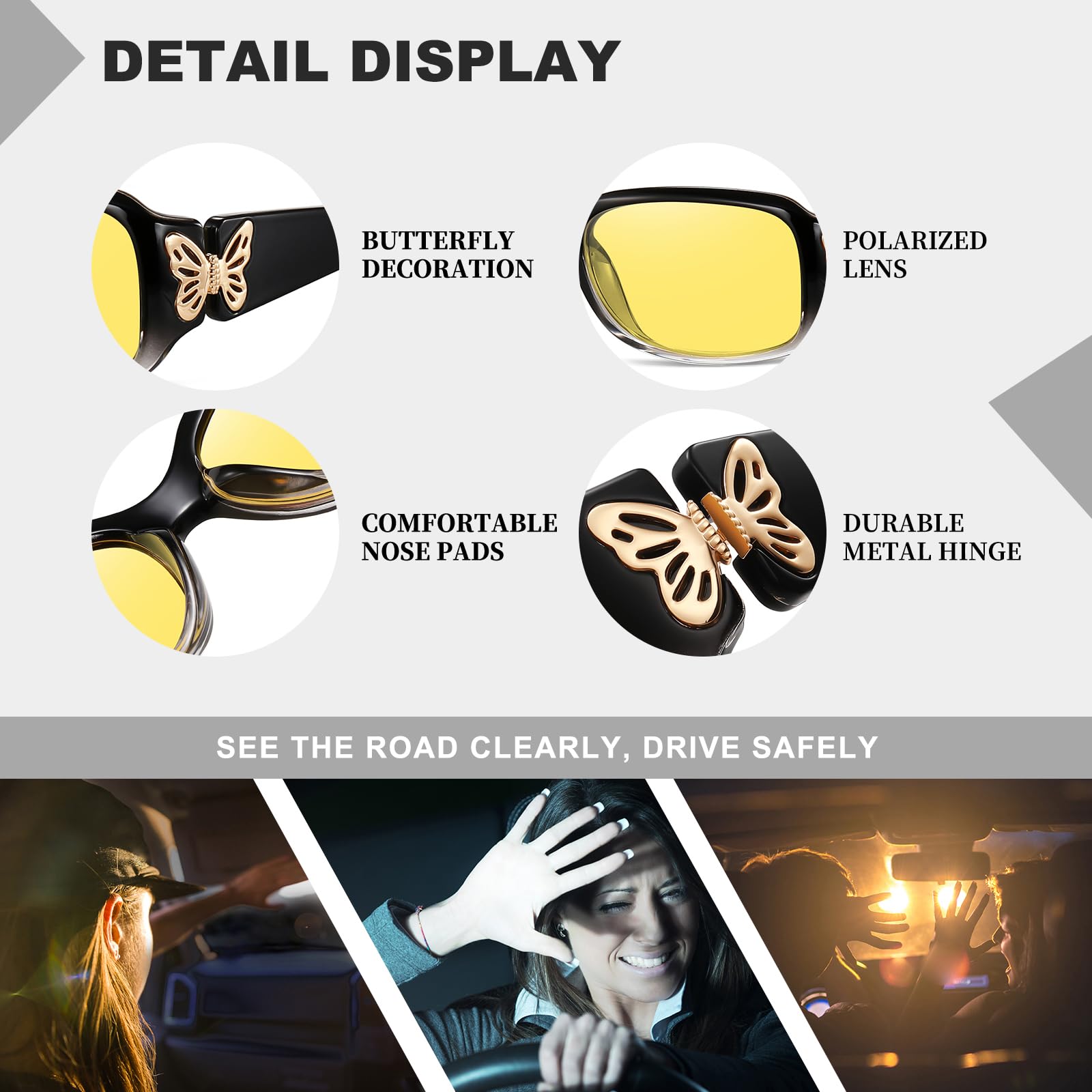 HAOLOTA Women Night Vision Driving Glasses Polarized HD Yellow Tinted Anti Glare NV0012