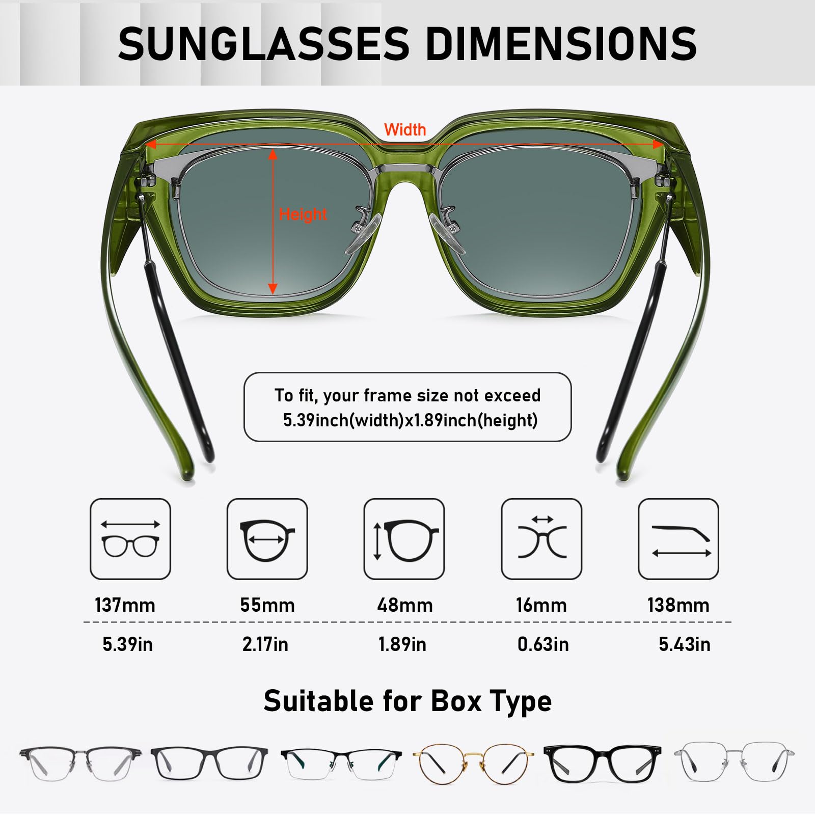 HAOLOTA Fit-Over Sunglasses for Women Men Square Shapes UV Protection SG0512