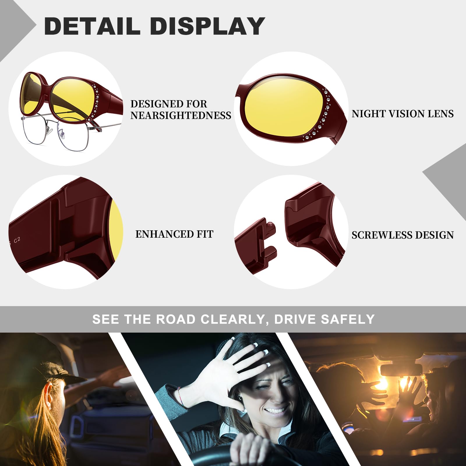 HAOLOTA Polarized Night Vision Driving Glasses Fit Over Glasses for Women, Anti Glare NV0108
