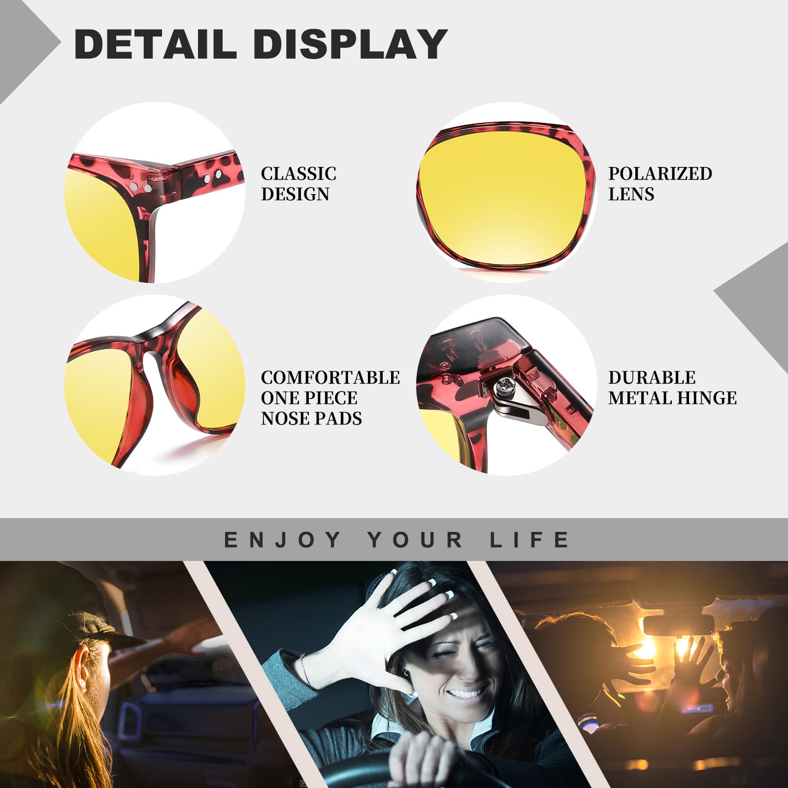 HAOLOTA Night Vision Driving Glasses Yellow Tinted Anti Glare Women NV8081