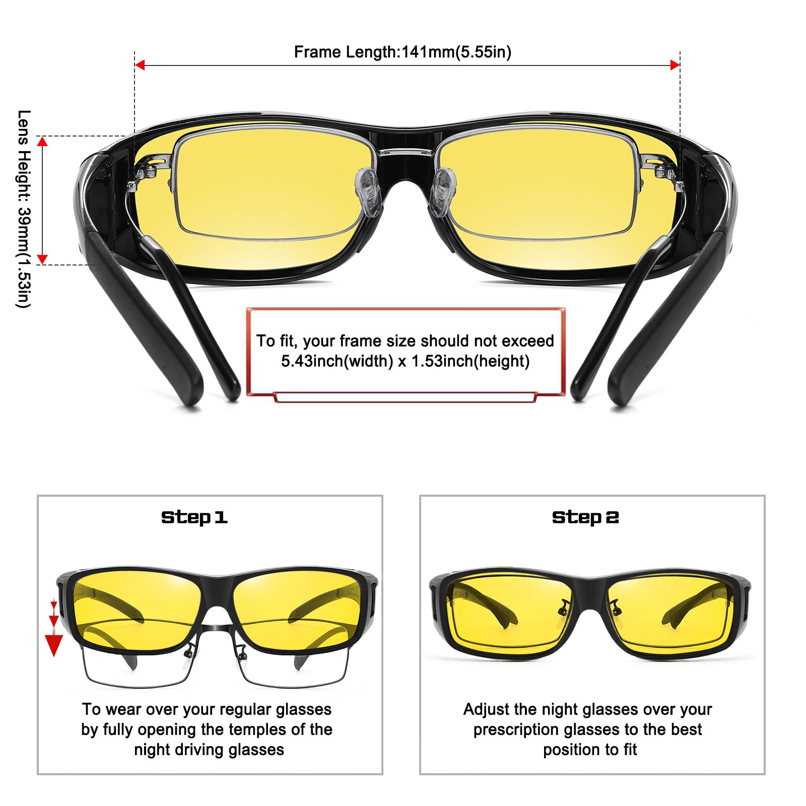 HAOLOTA Night Vision Driving Over Glasses, Nighttime Glasses Men Women Anti Glare NV0154