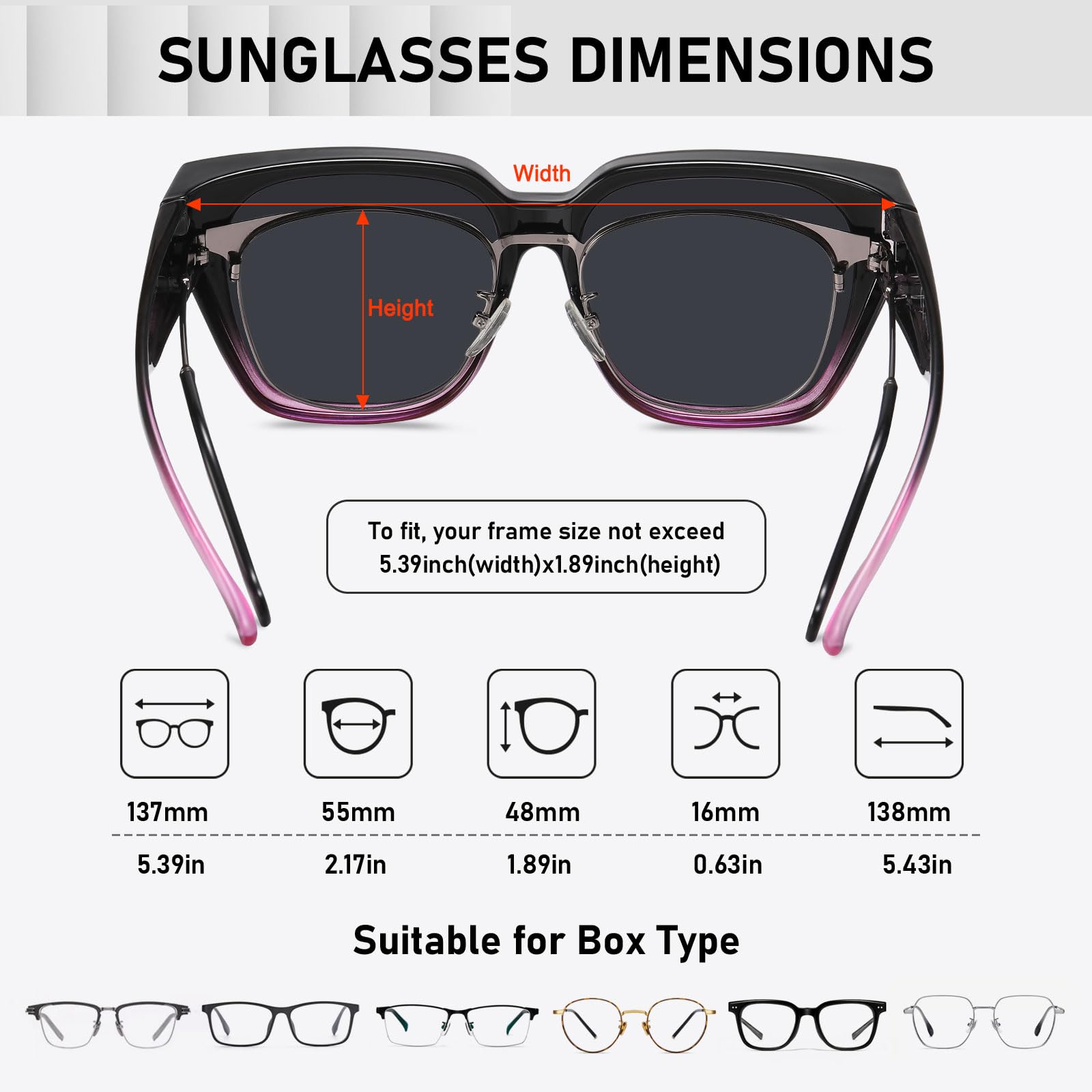 HAOLOTA Fit-Over Sunglasses for Women Men Square Shapes UV Protection SG0512