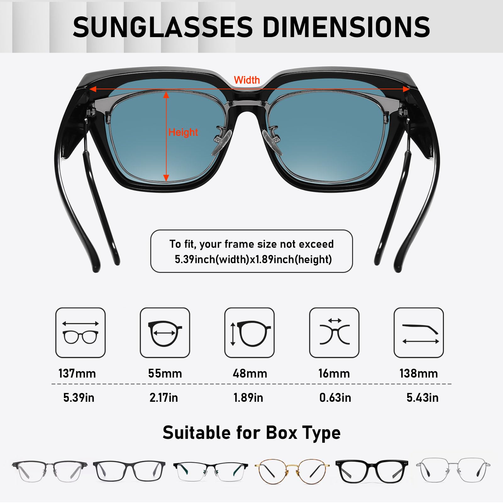 HAOLOTA Fit-Over Sunglasses for Women Men Square Shapes UV Protection SG0512