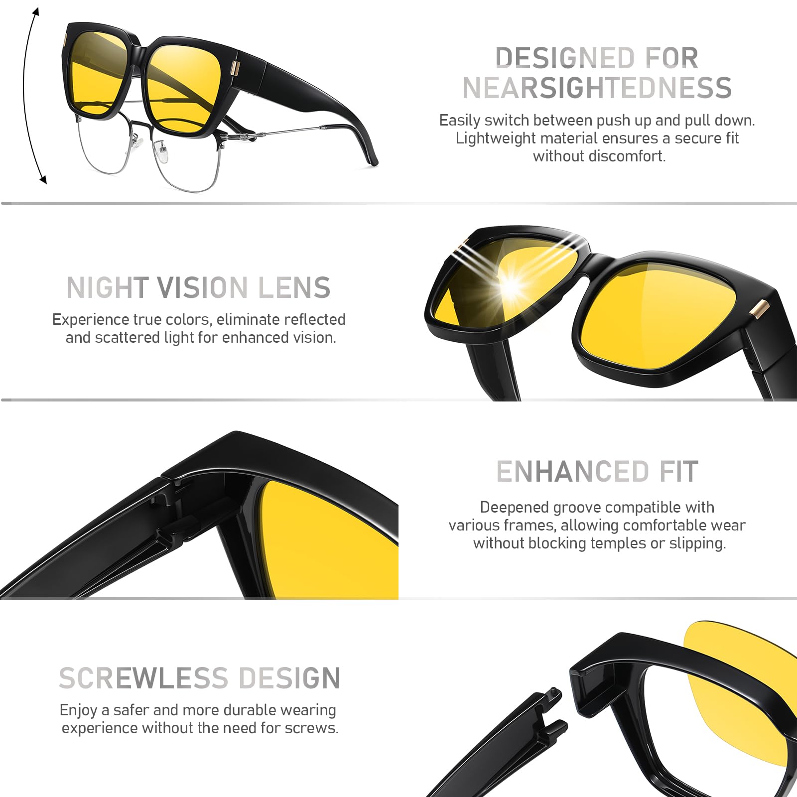 HAOLOTA Polarized Night Vision Driving Glasses for Women Fit over Eyeglasses Anti Glare NV0512