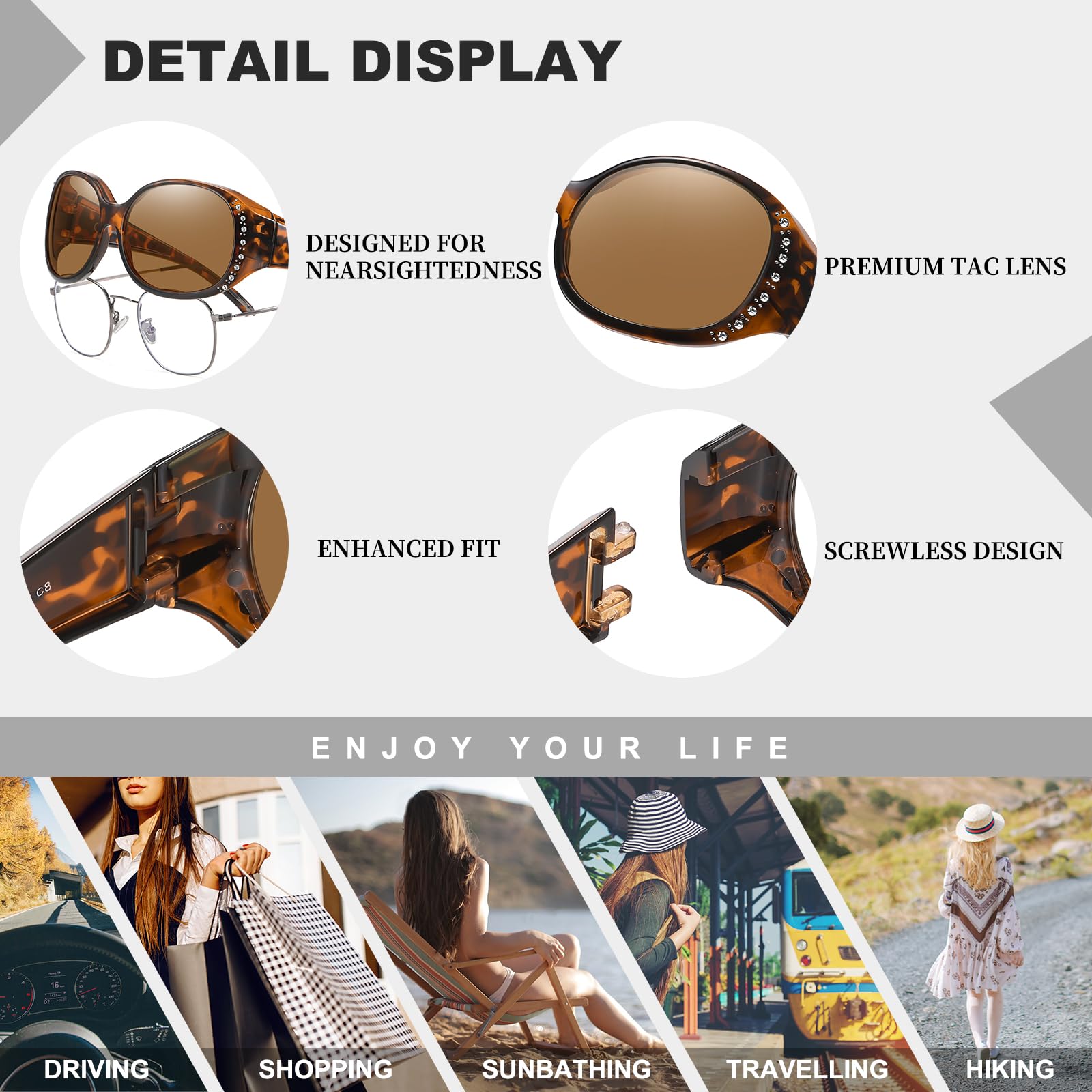 HAOLOTA Women's Polarized Fit Over Sunglasses with Rhinestone SG0108