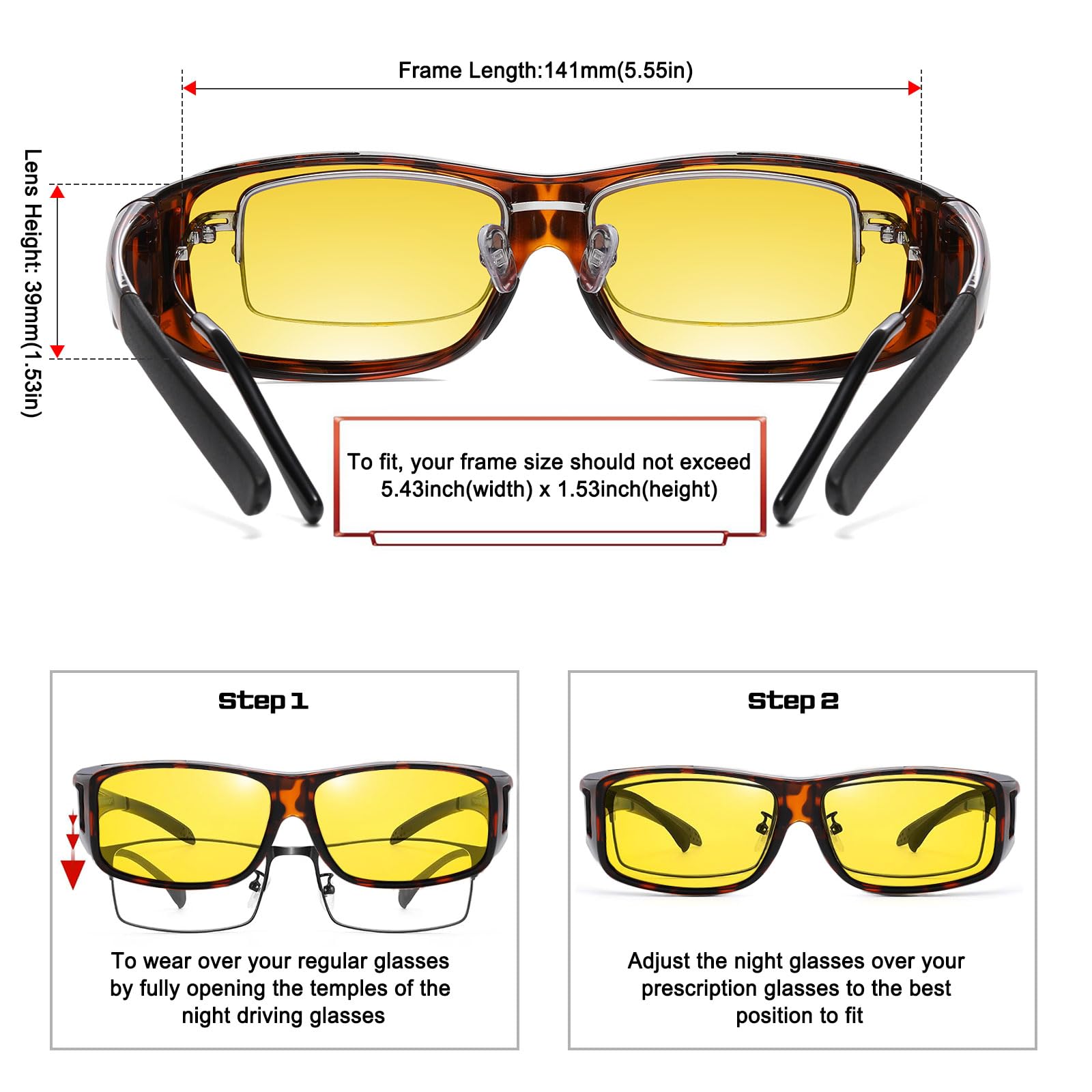 HAOLOTA Night Vision Driving Over Glasses, Nighttime Glasses Men Women Anti Glare NV0154