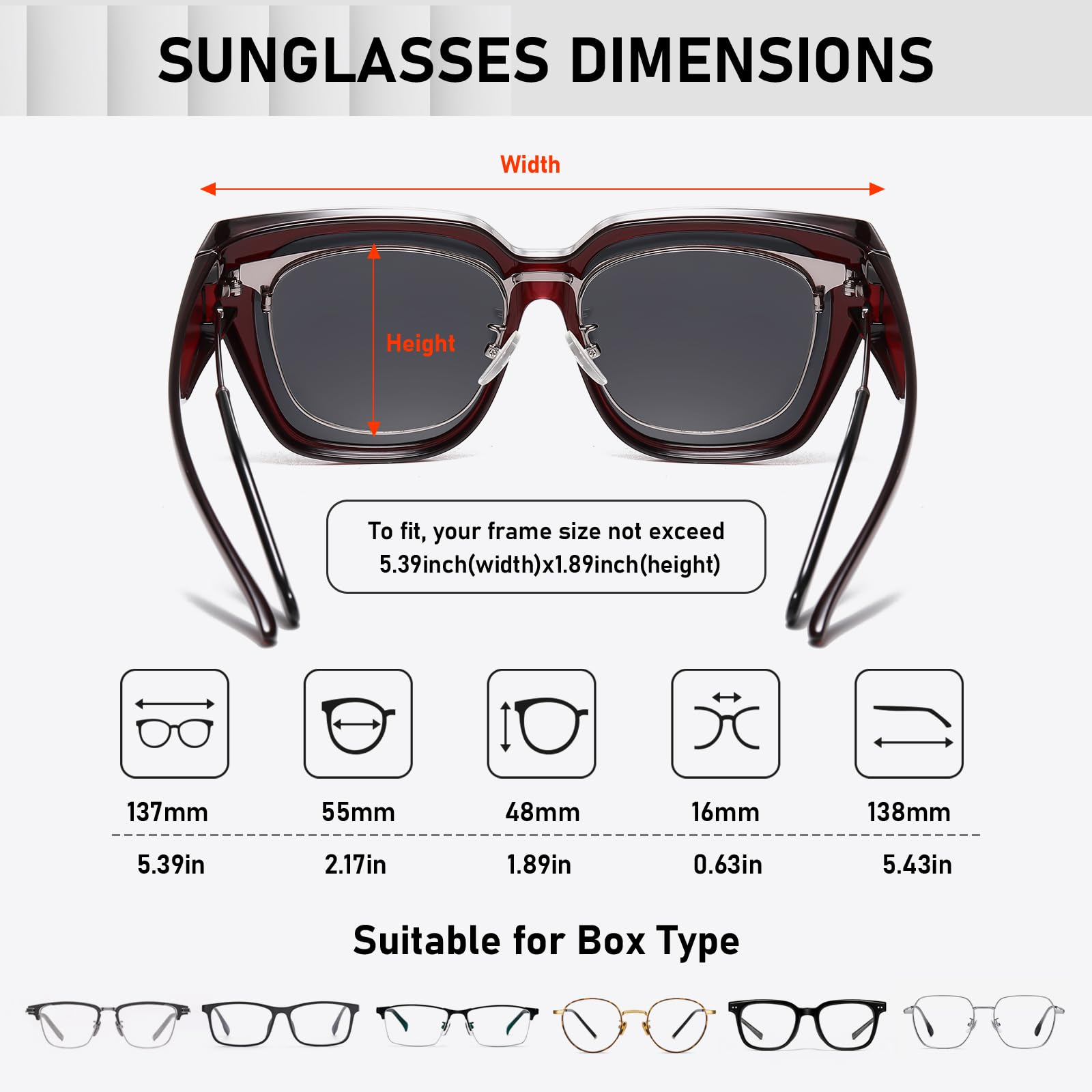 HAOLOTA Fit-Over Sunglasses for Women Men Square Shapes UV Protection SG0512