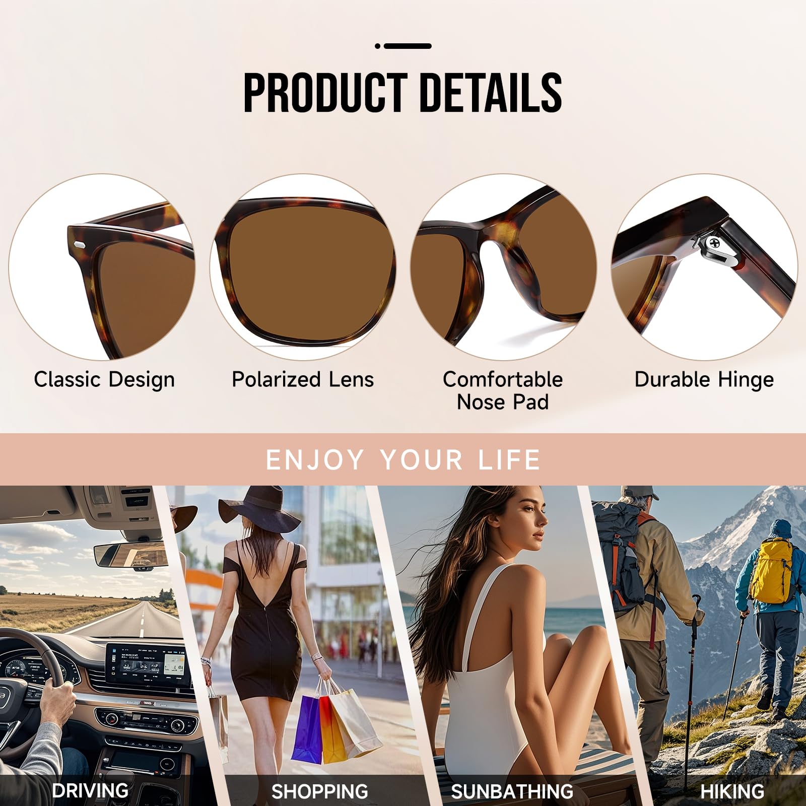 HAOLOTA 2pcs Classic Round Polarized Sunglasses for Women UV400 Protection SG1825-2P