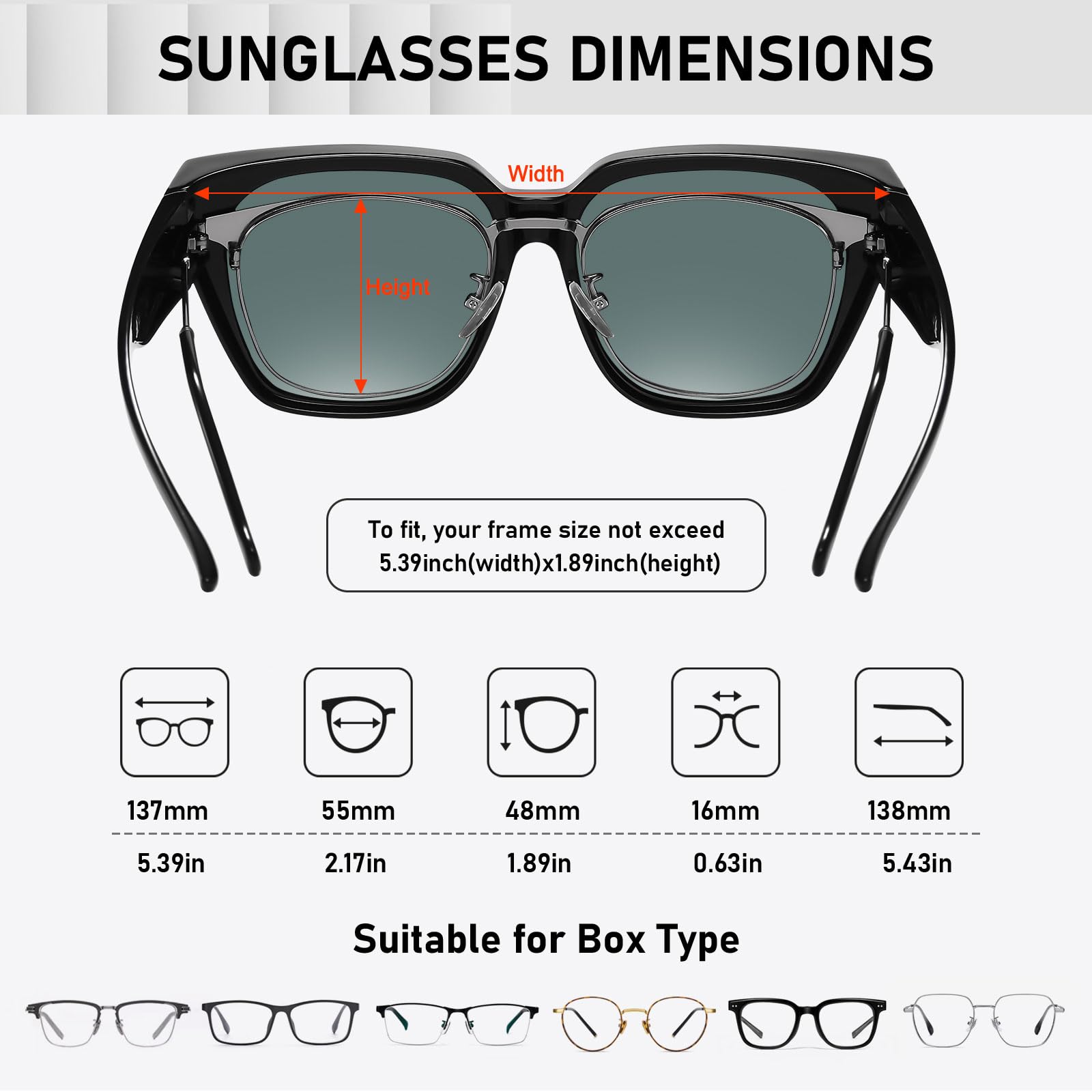 HAOLOTA Fit-Over Sunglasses for Women Men Square Shapes UV Protection SG0512
