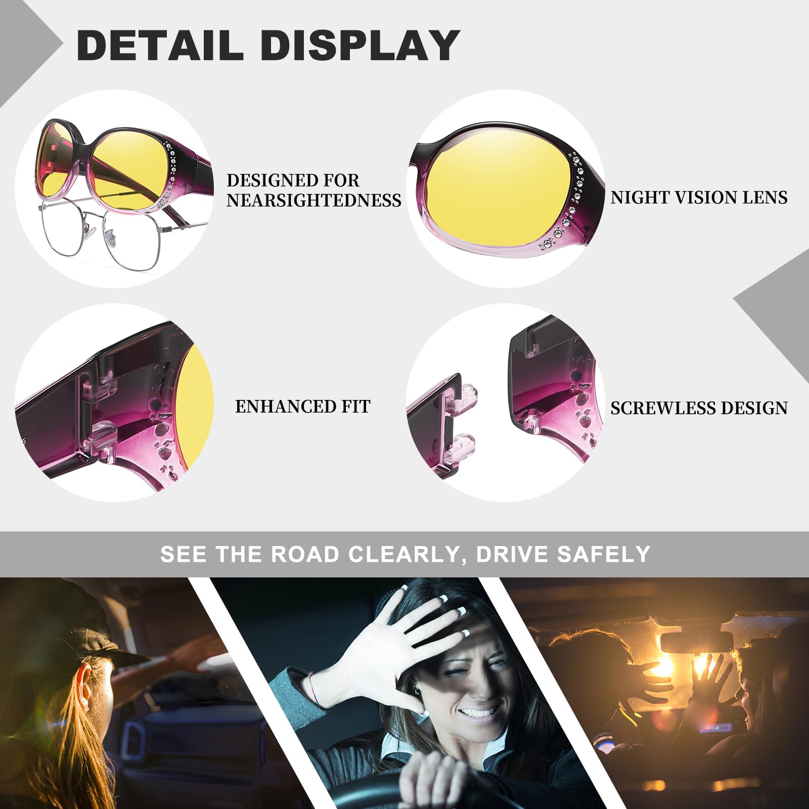HAOLOTA Polarized Night Vision Driving Glasses Fit Over Glasses for Women, Anti Glare NV0108
