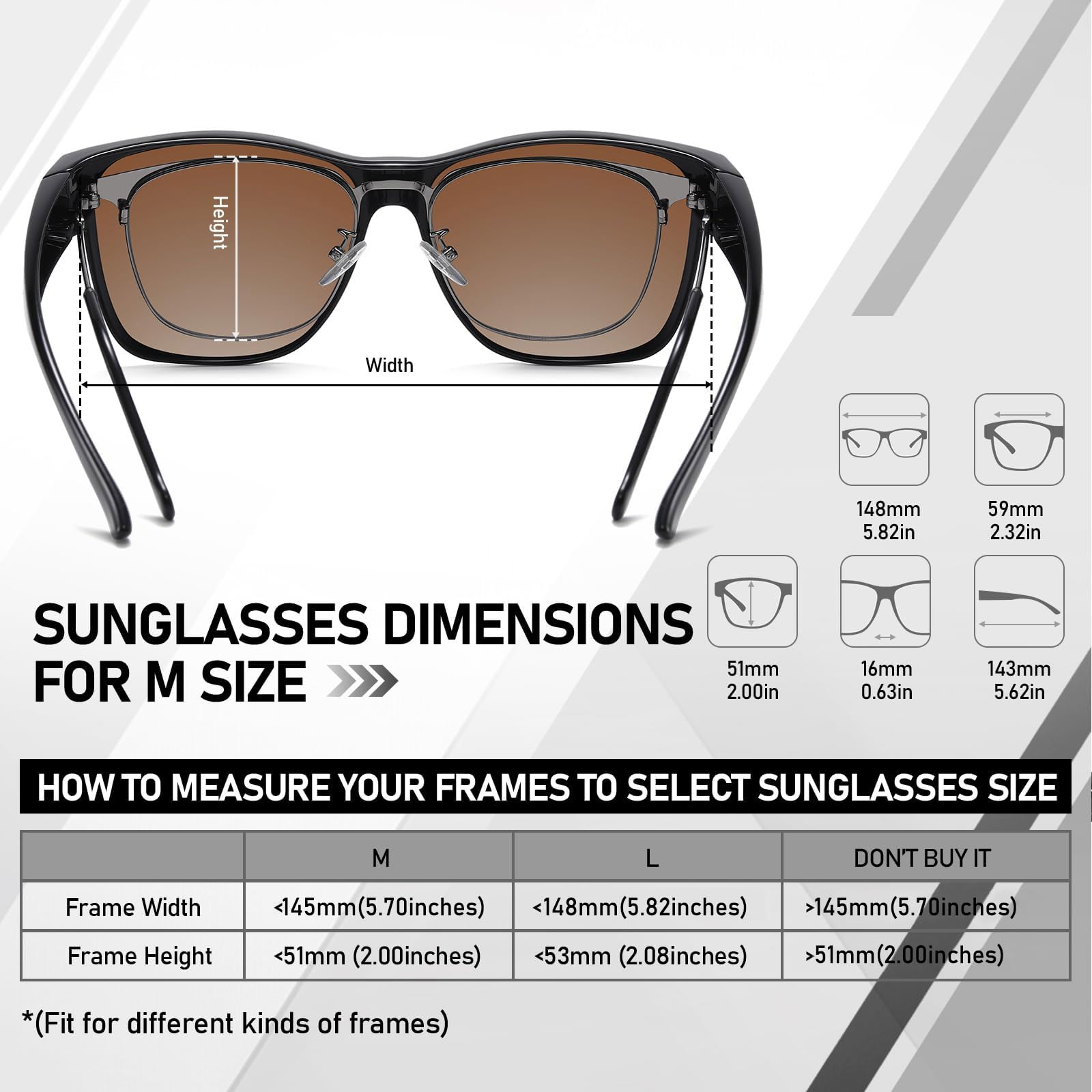 HAOLOTA Fit-Over Sunglasses Polarized for Men Square Shades UV400 Protection SG0174M