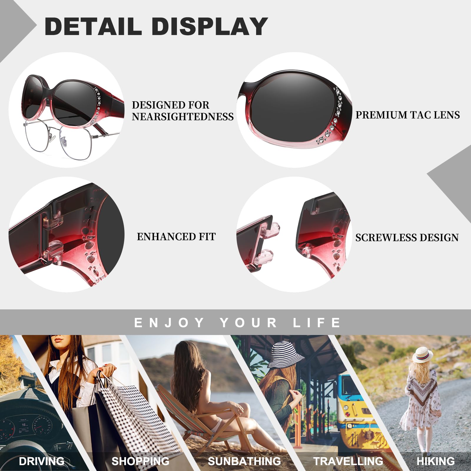 HAOLOTA Women's Polarized Fit Over Sunglasses with Rhinestone SG0108