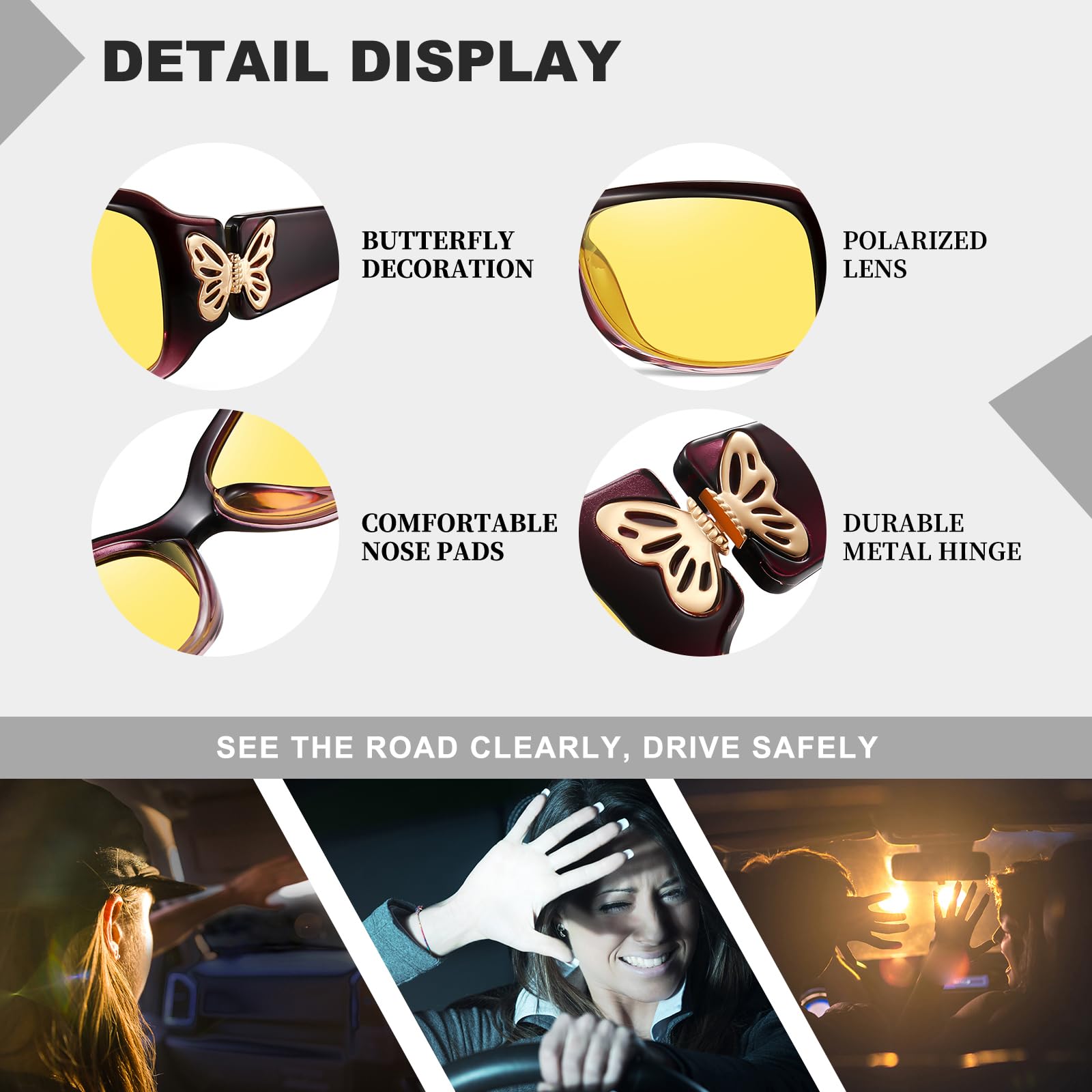 HAOLOTA Women Night Vision Driving Glasses Polarized HD Yellow Tinted Anti Glare NV0012