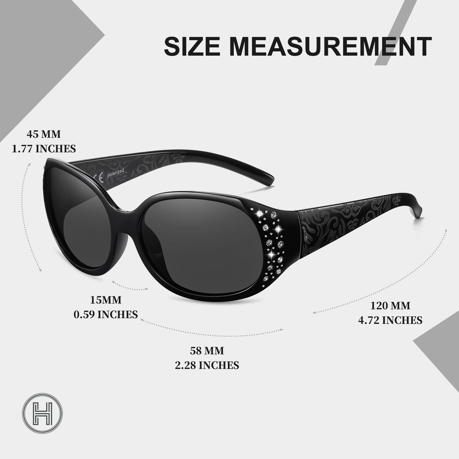 HAOLOTA Polarized Sunglasses for Women Rhinestone Wrap Around SG0008