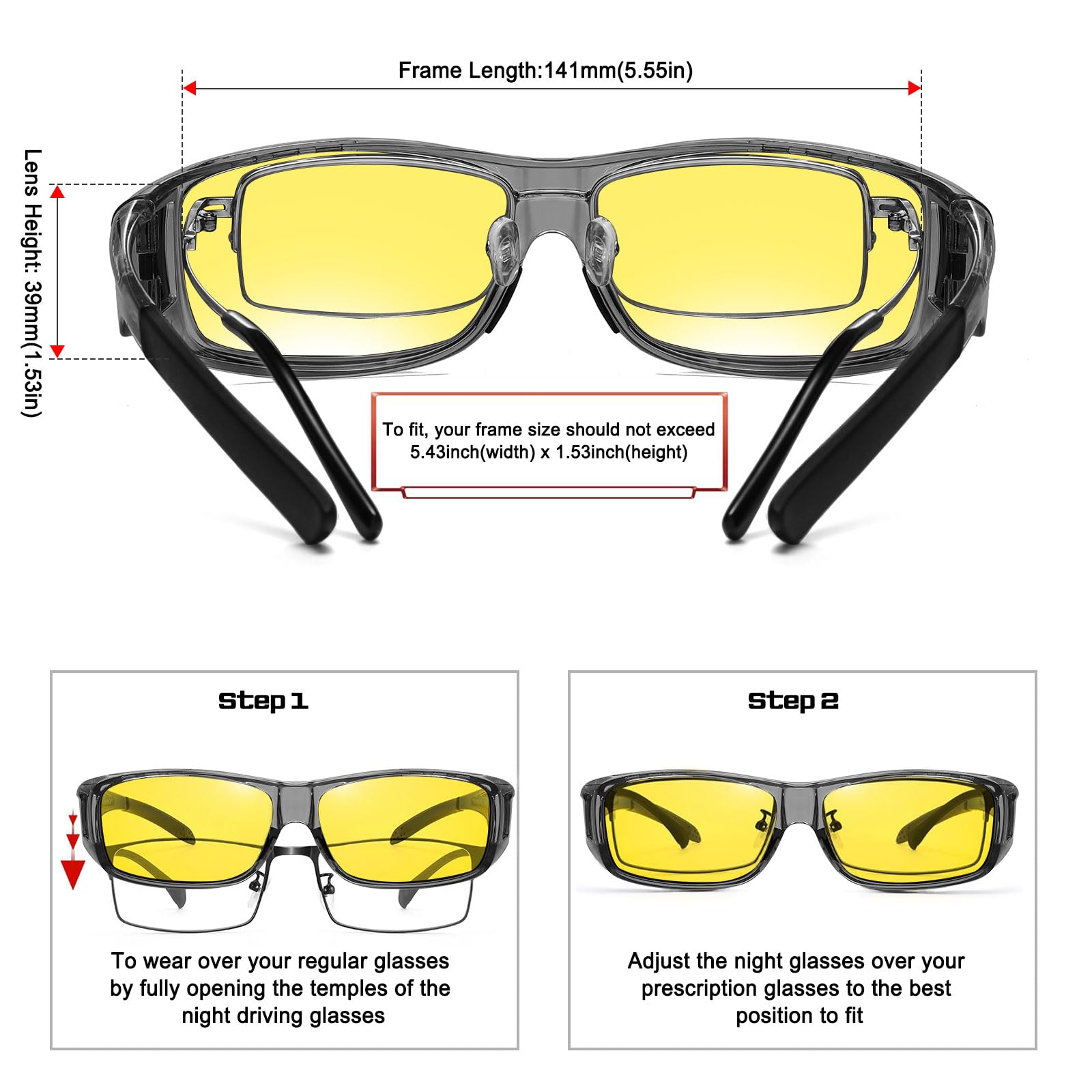 HAOLOTA Night Vision Driving Over Glasses, Nighttime Glasses Men Women Anti Glare NV0154