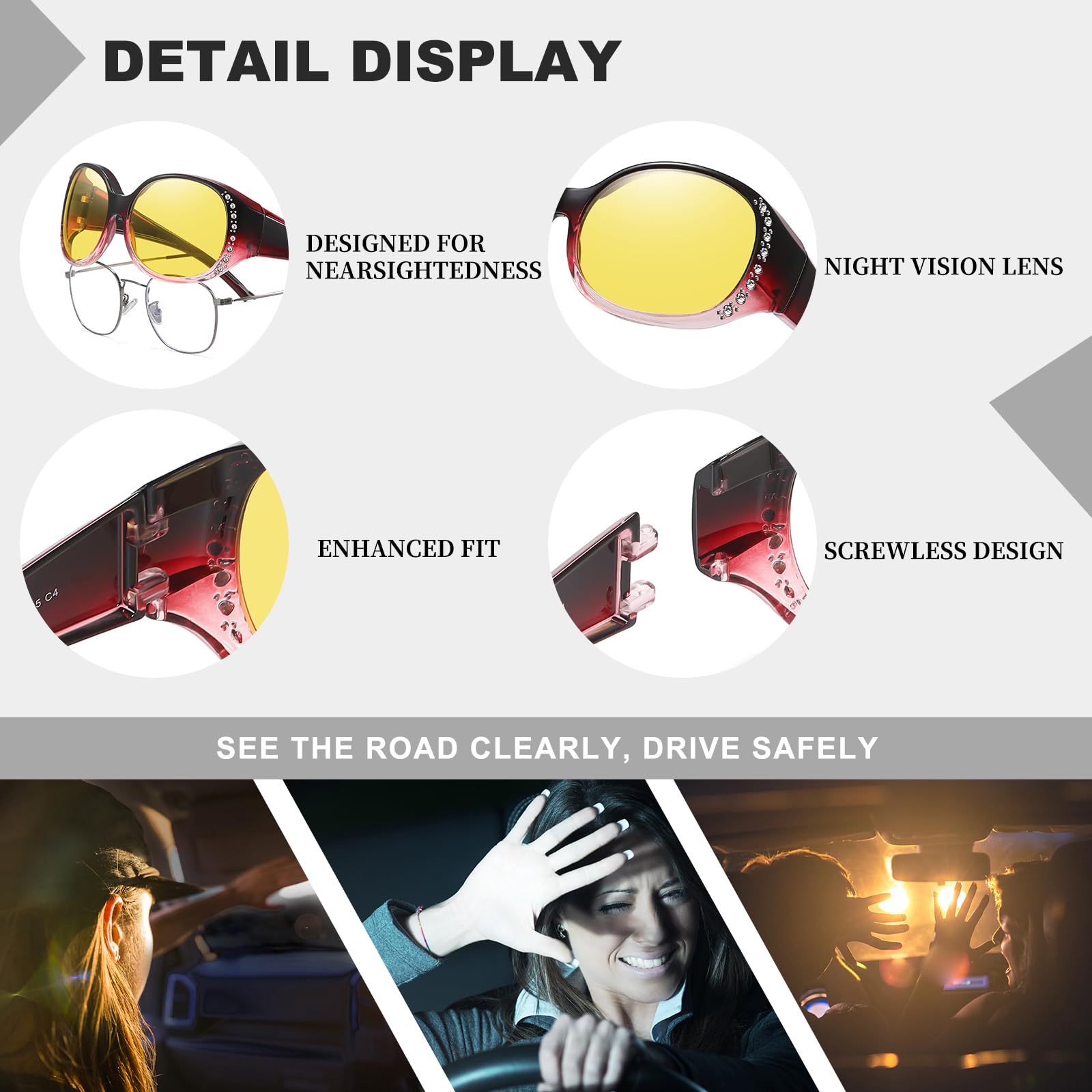 HAOLOTA Polarized Night Vision Driving Glasses Fit Over Glasses for Women, Anti Glare NV0108