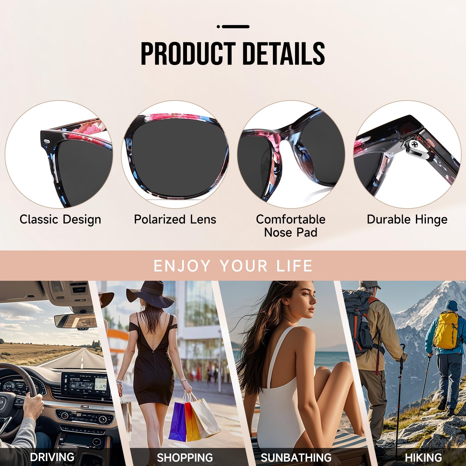 HAOLOTA 2pcs Classic Round Polarized Sunglasses for Women UV400 Protection SG1825-2P