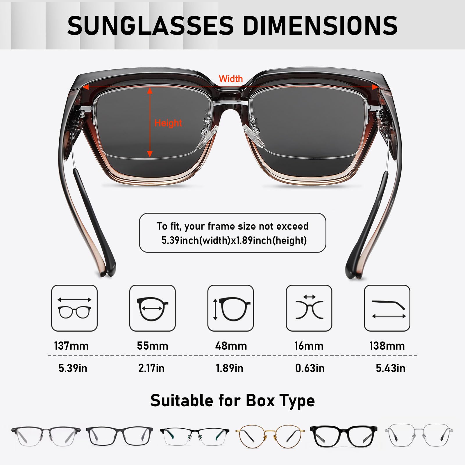 HAOLOTA Fit-Over Sunglasses for Women Men Square Shapes UV Protection SG0512