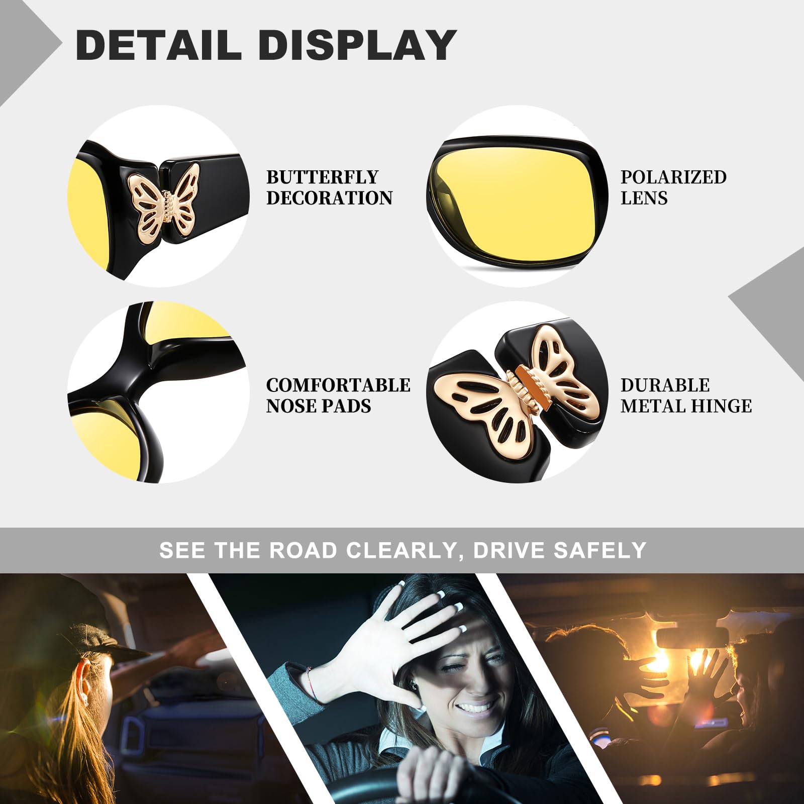 HAOLOTA Women Night Vision Driving Glasses Polarized HD Yellow Tinted Anti Glare NV0012