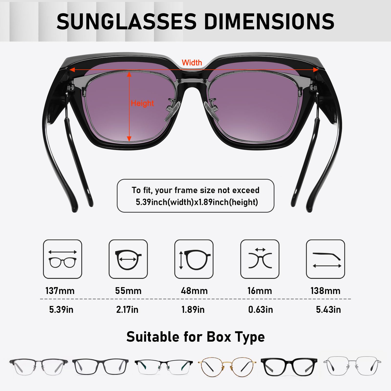 HAOLOTA Fit-Over Sunglasses for Women Men Square Shapes UV Protection SG0512