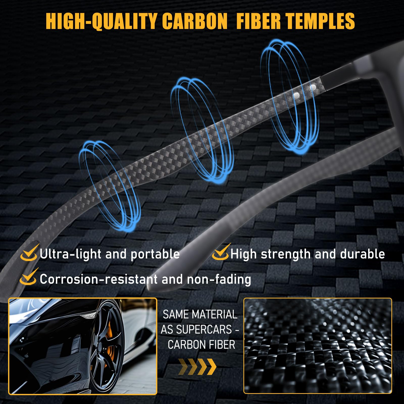 HAOLOTA Polarized Sunglasses for Men Ultralight Carbon Fiber UV400 Protection SG8001