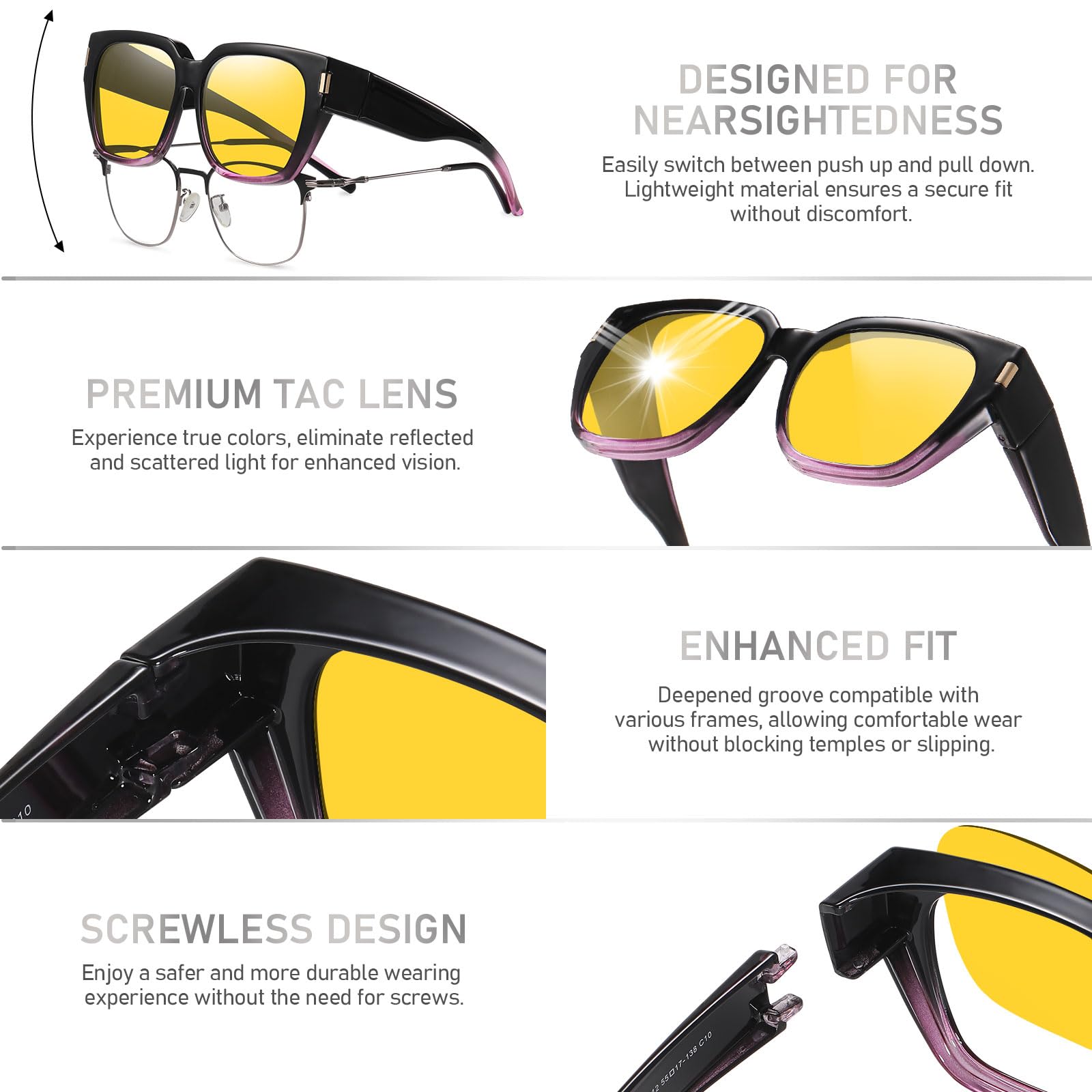 HAOLOTA Polarized Night Vision Driving Glasses for Women Fit over Eyeglasses Anti Glare NV0512