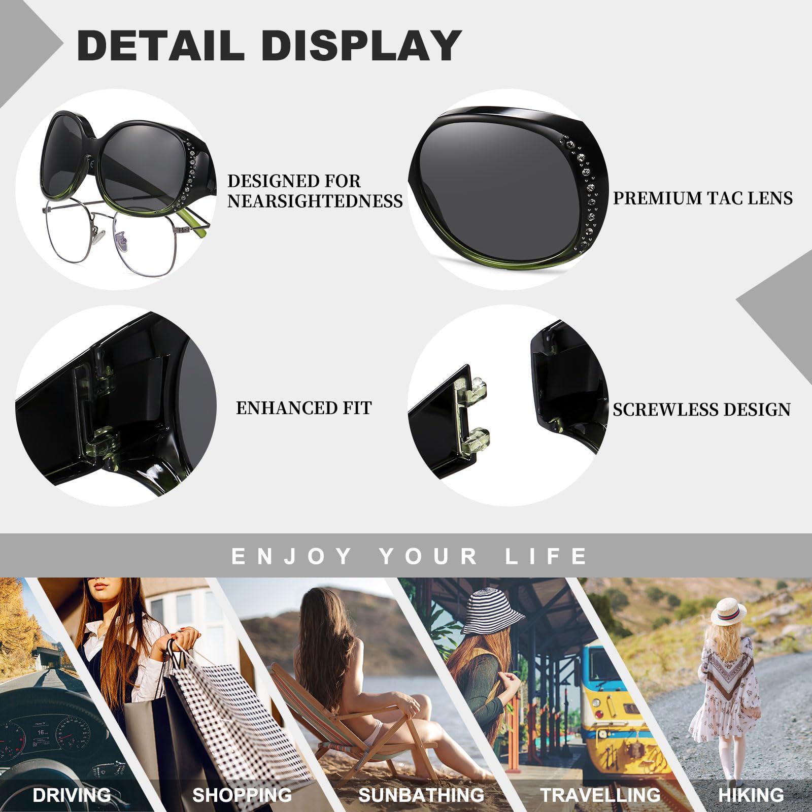 HAOLOTA Women's Polarized Fit Over Sunglasses with Rhinestone SG0108