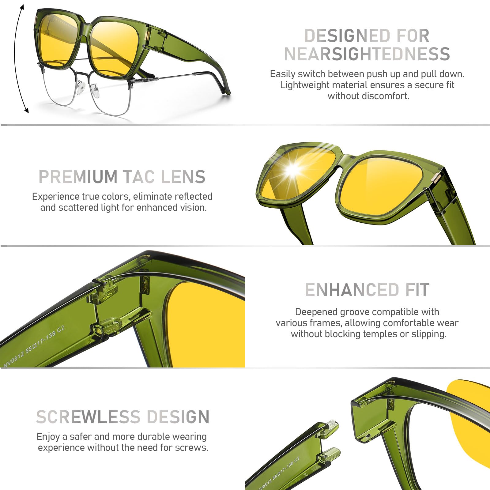 HAOLOTA Polarized Night Vision Driving Glasses for Women Fit over Eyeglasses Anti Glare NV0512